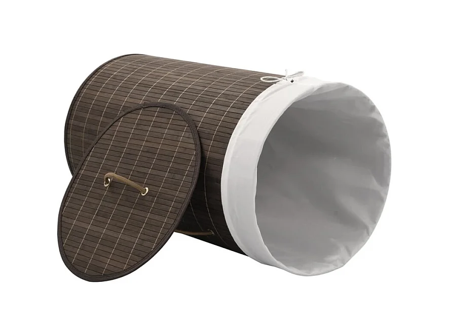 Wäschekorb aus Bambus Rund Dunkelbraun