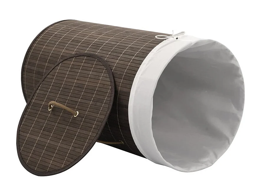 Cesto Redondo de Bambu Escuro para Roupa Suja e Armazenamento