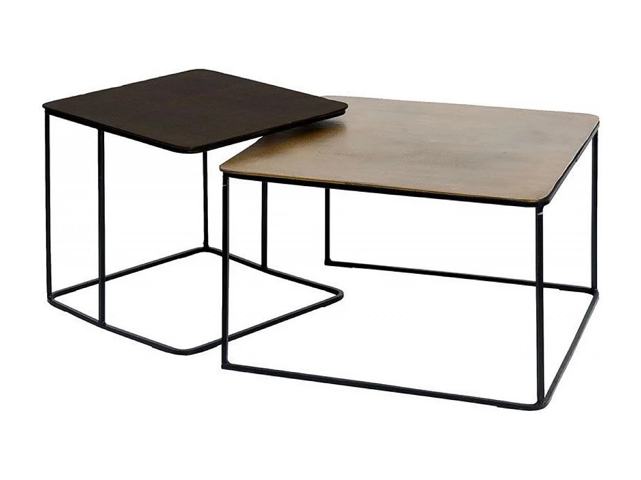 Set de 3 Tables Basses Emboitables Imprimé Géométrique Noir Piétement Set de 3 Tables Basses Emboitables Imprimé Géométrique Noir Piétement