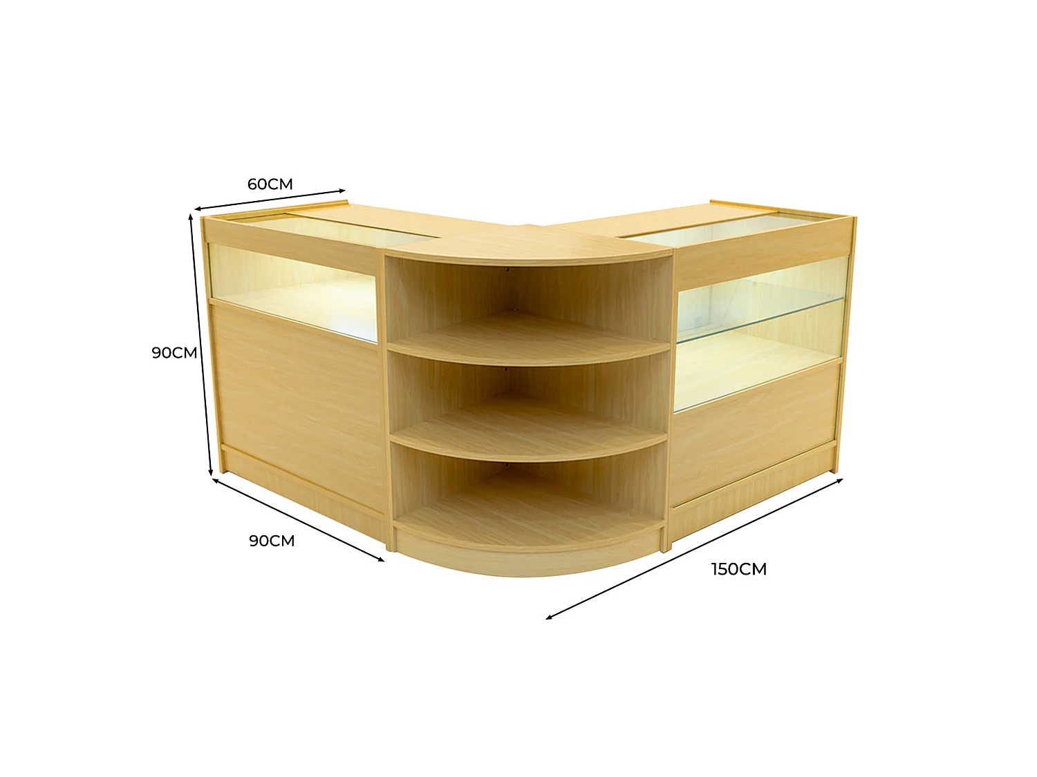 Esdoorn Winkel Toonbank Set Harmonia LED B900 C900 LM60 Afsluitbaar Vitrinekast