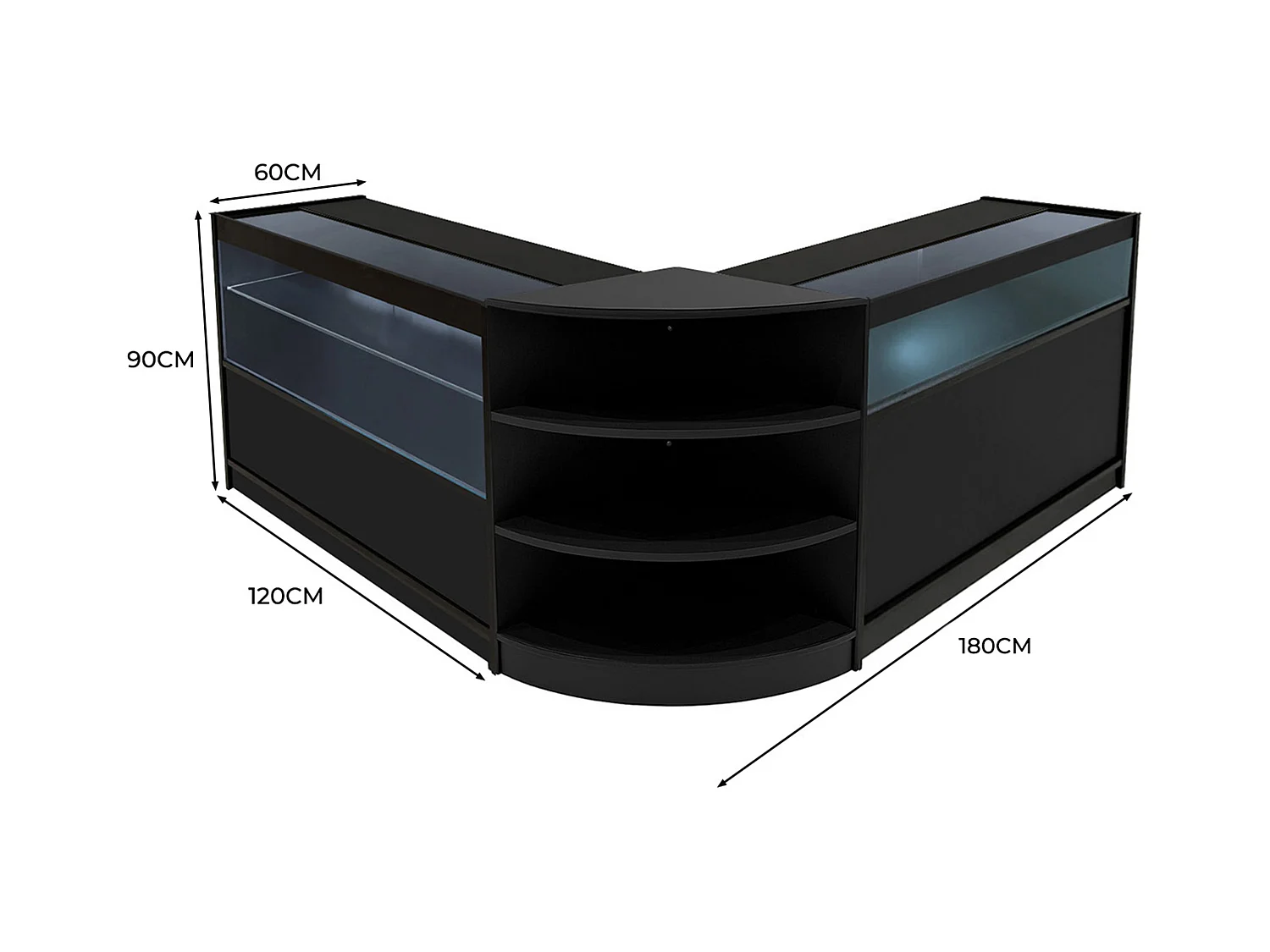 Set Mostradores Comerciales con Luz LED "HARMONIA" LM60 + B1200 + C1200 – Negro
