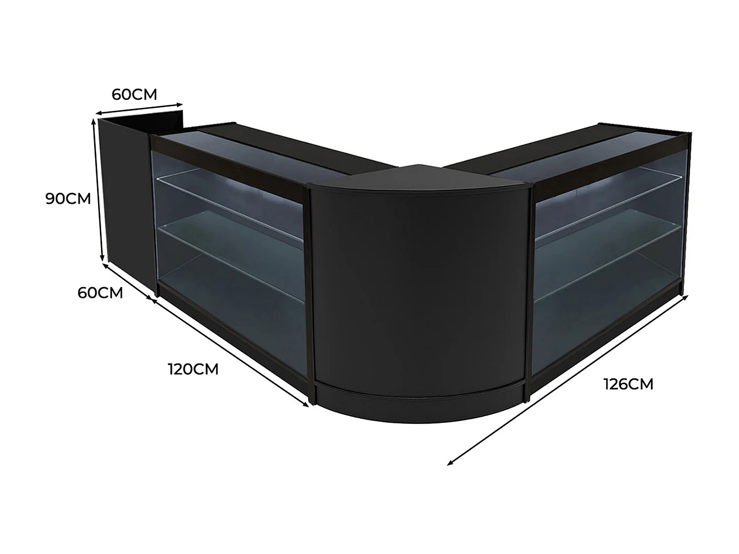Set Mostradores Comerciales con Luz LED "ARIES"  CM60 + 2xK1200 + TB60 – Negro