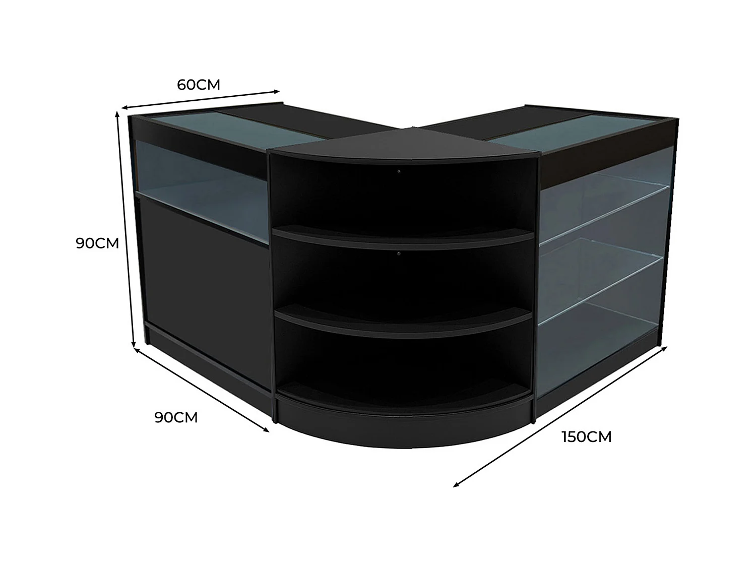 Conjunto de BalcÃµes Comerciais com Luz LED  "DEMETER" LM60 + K900 + B900 â€“ cor Preto