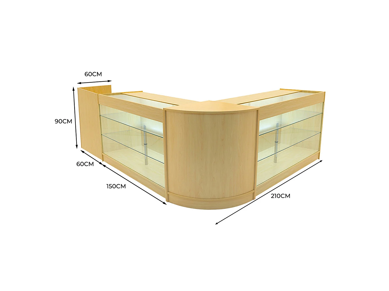 Comptoir de Ventes Verouillables MDF Érable à LED Ensemble Aries K1500 CM60 TB60