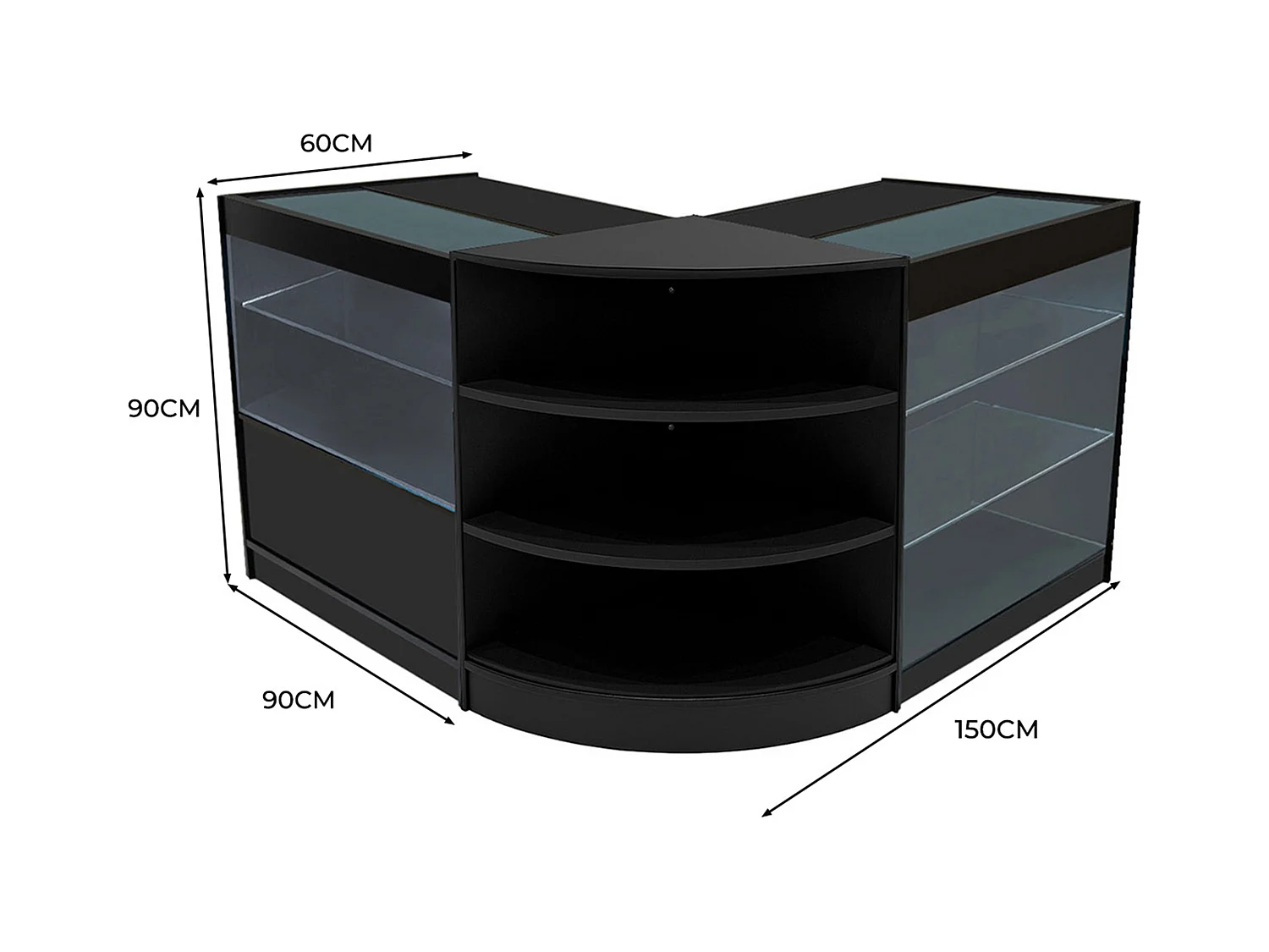 Conjunto de BalcÃµes Comerciais com Luz LED  "CALLIOPE" LM60 + K900 + C900 â€“ cor Preto