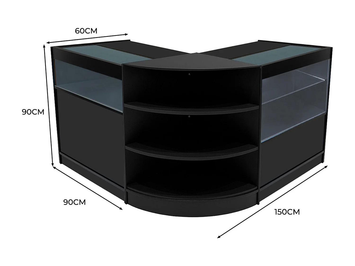 Conjunto de BalcÃµes Comerciais com Luz LED "HARMONIA" LM60 + B900 + C900 â€“ cor Preto