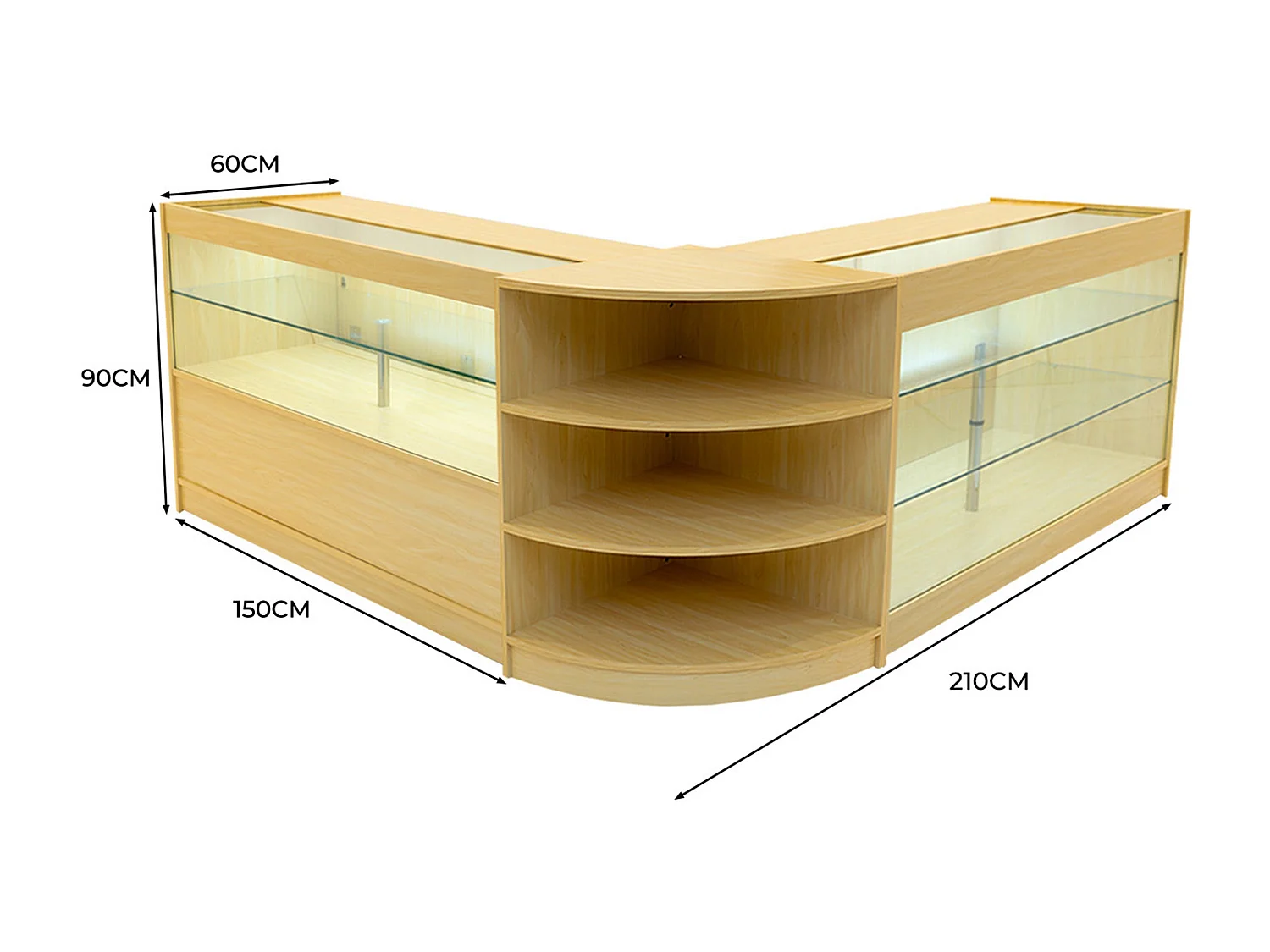 Conjunto de BalcÃµes Comerciais com Luz LED  "CALLIOPE" LM60 + K1500 + C1500 â€“ cor Maple