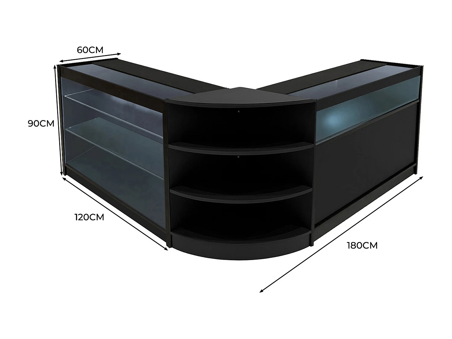 Comptoirs de Vente à LED Ensemble Demeter - Noir LM60, K1200, B1200