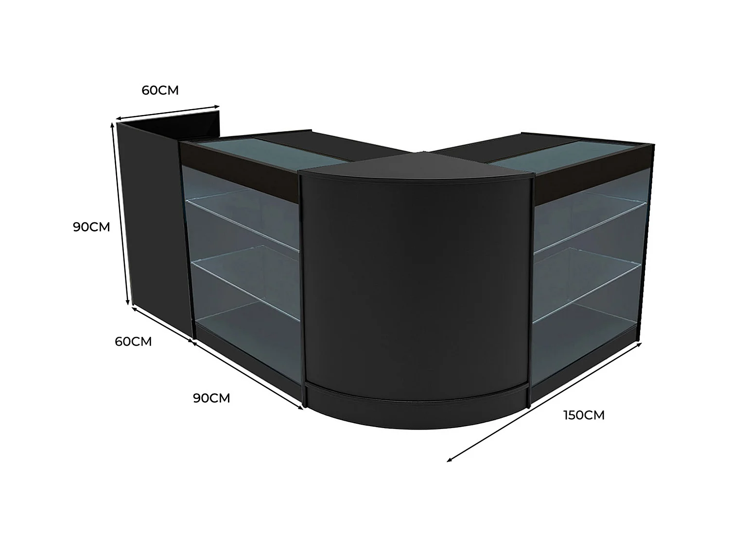 Conjunto de BalcÃµes Comerciais com Luz LED "ARIES" CM60 + 2xK900 + TB60 â€“ cor Preto