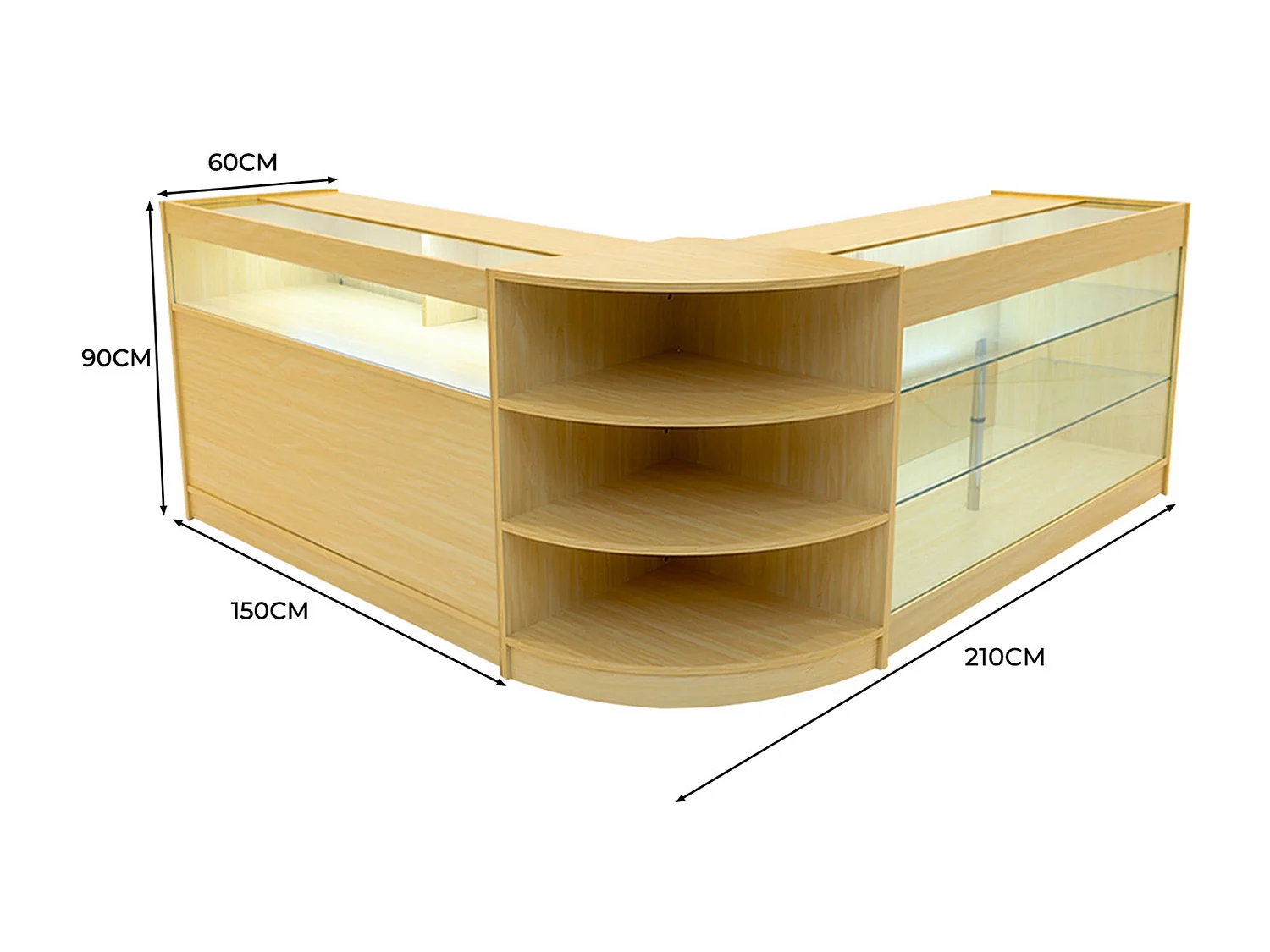 Conjunto de BalcÃµes Comerciais com Luz LED  "DEMETER" LM60 + K1500 + B1500 â€“ cor Maple