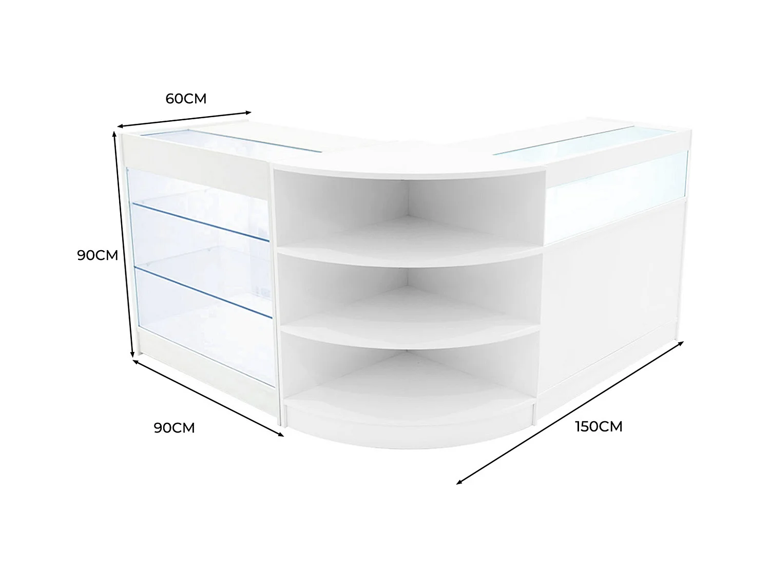 Set Mostradores Comerciales con Luz LED "DEMETER"  LM60 + K900 + B900 – Blanco