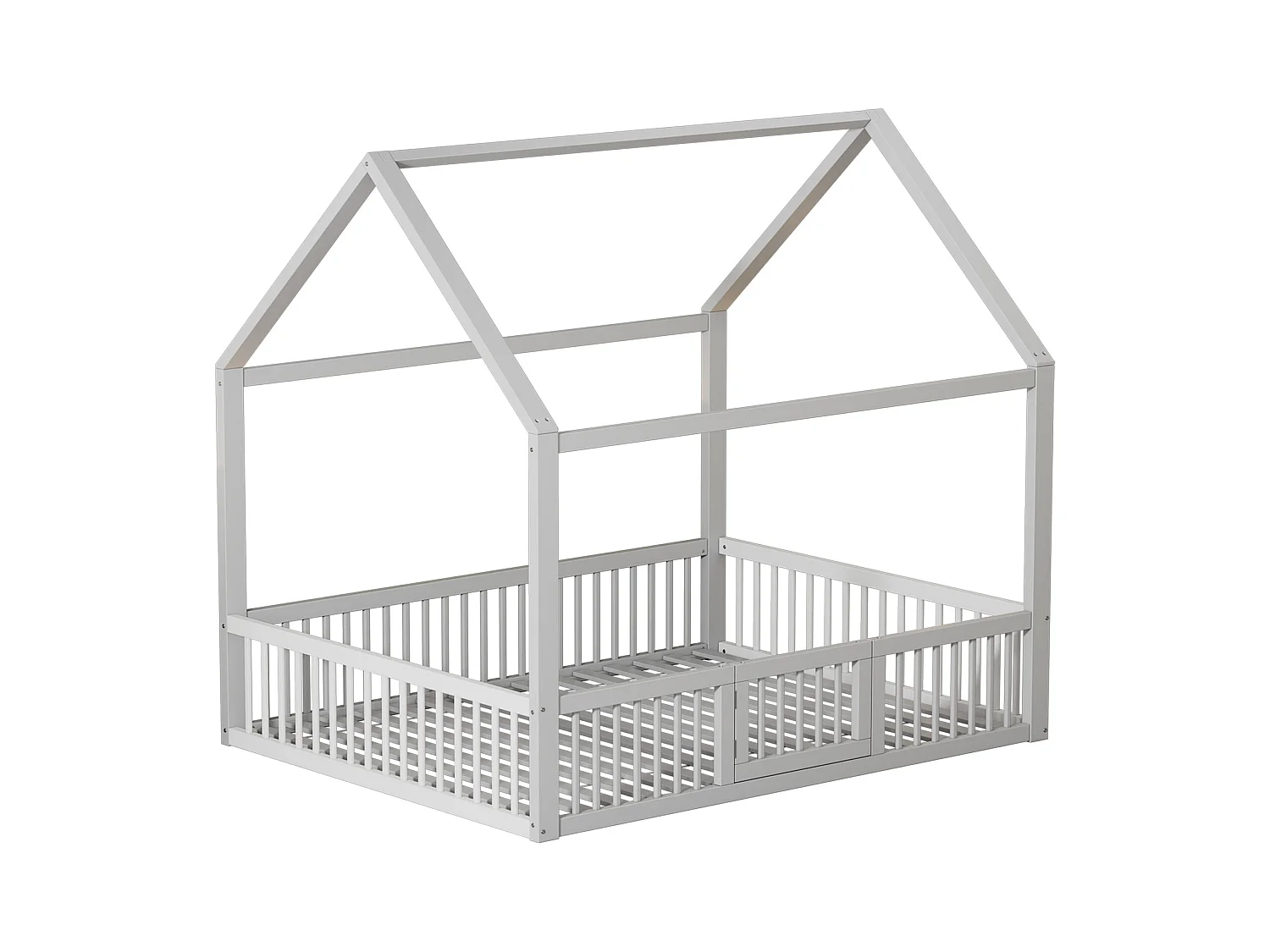 Lit cabane enfant 140x200 cm avec sommier - barrière de protection - bois - blanc (sans matelas)