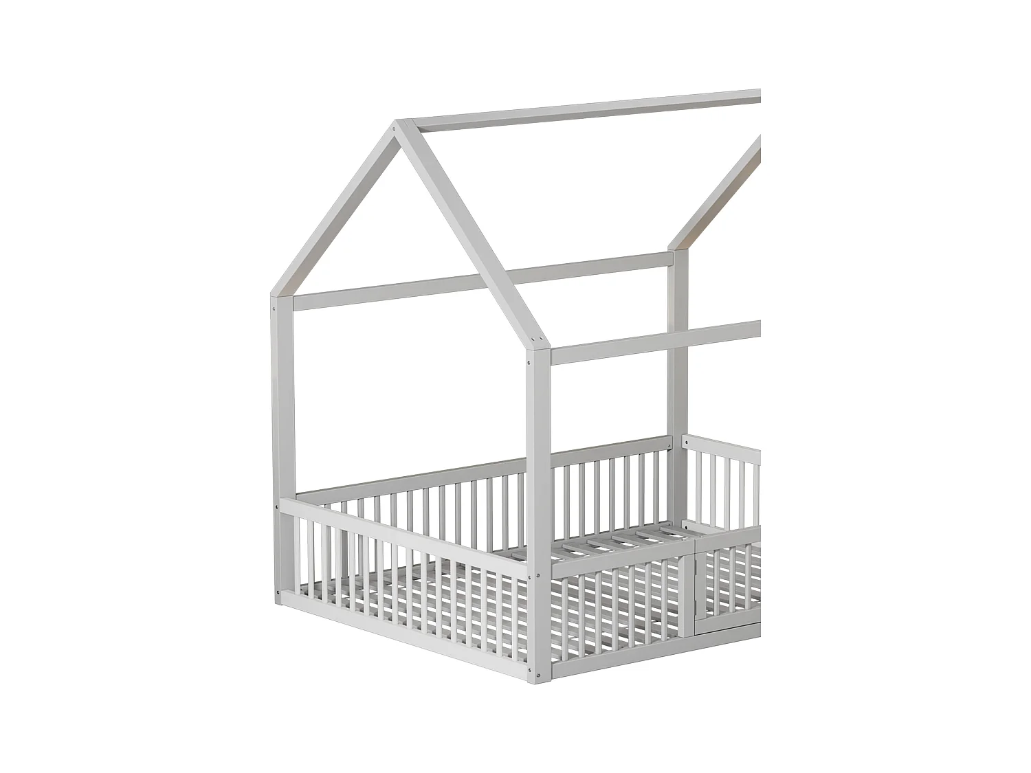 Lit cabane enfant 140x200 cm avec sommier - barrière de protection - bois - blanc (sans matelas)