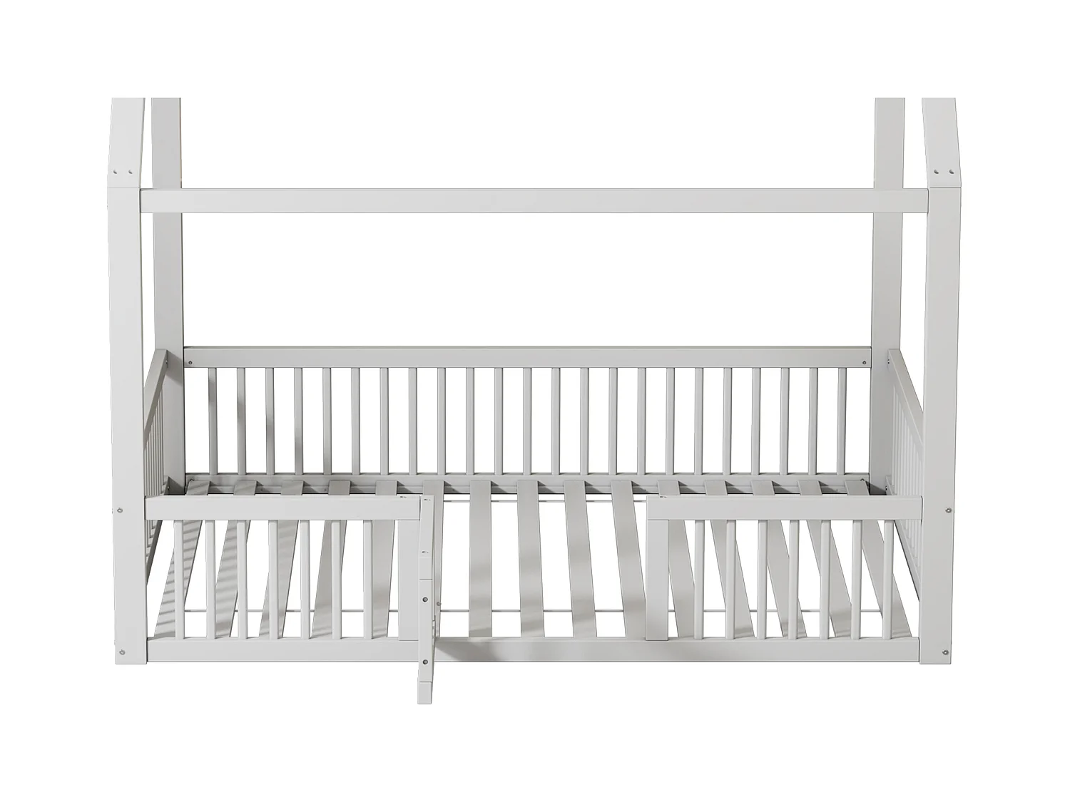 Lit cabane enfant 140x200 cm avec sommier - barrière de protection - bois - blanc (sans matelas)