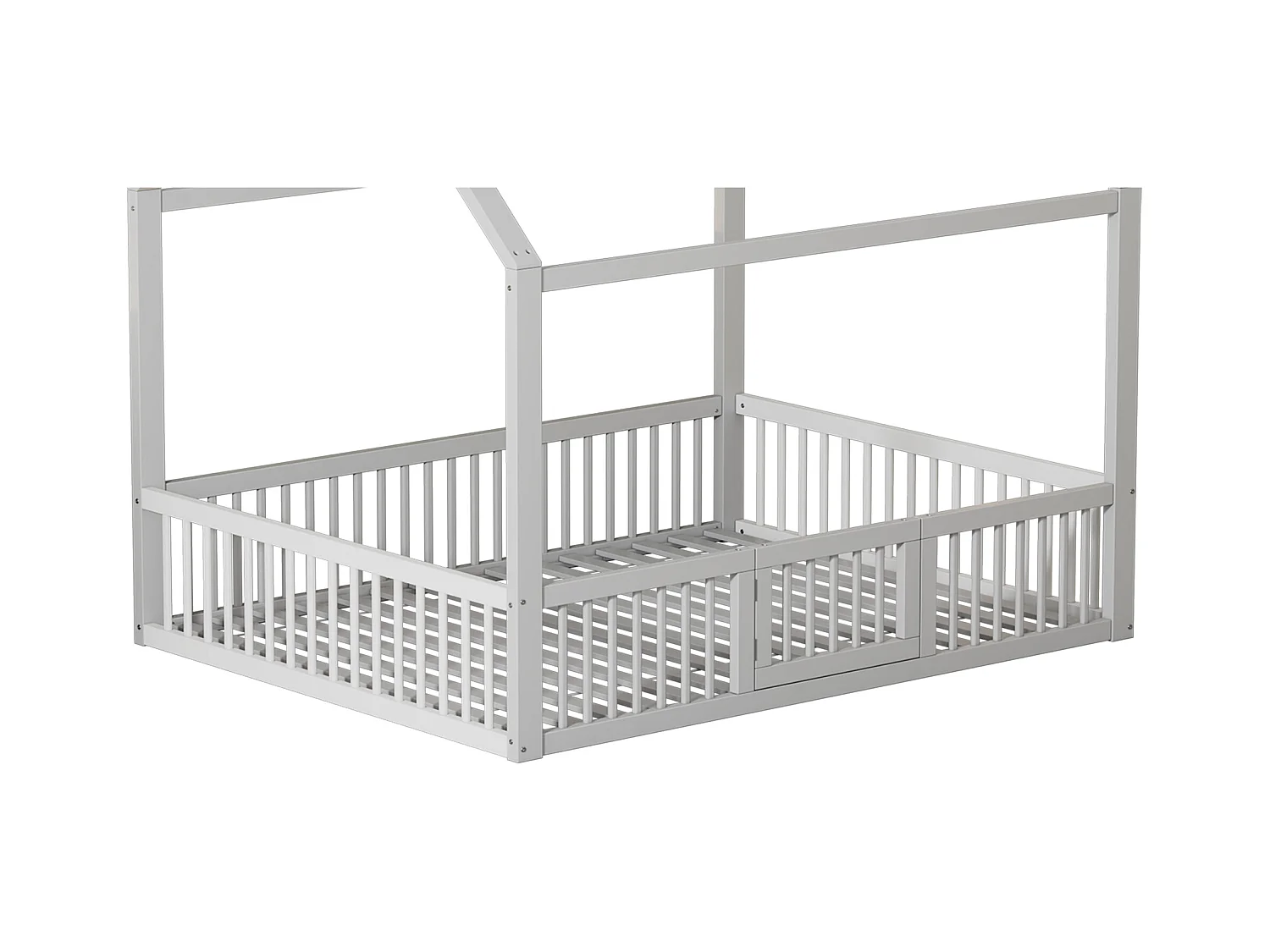 Lit cabane enfant 140x200 cm avec sommier - barrière de protection - bois - blanc (sans matelas)