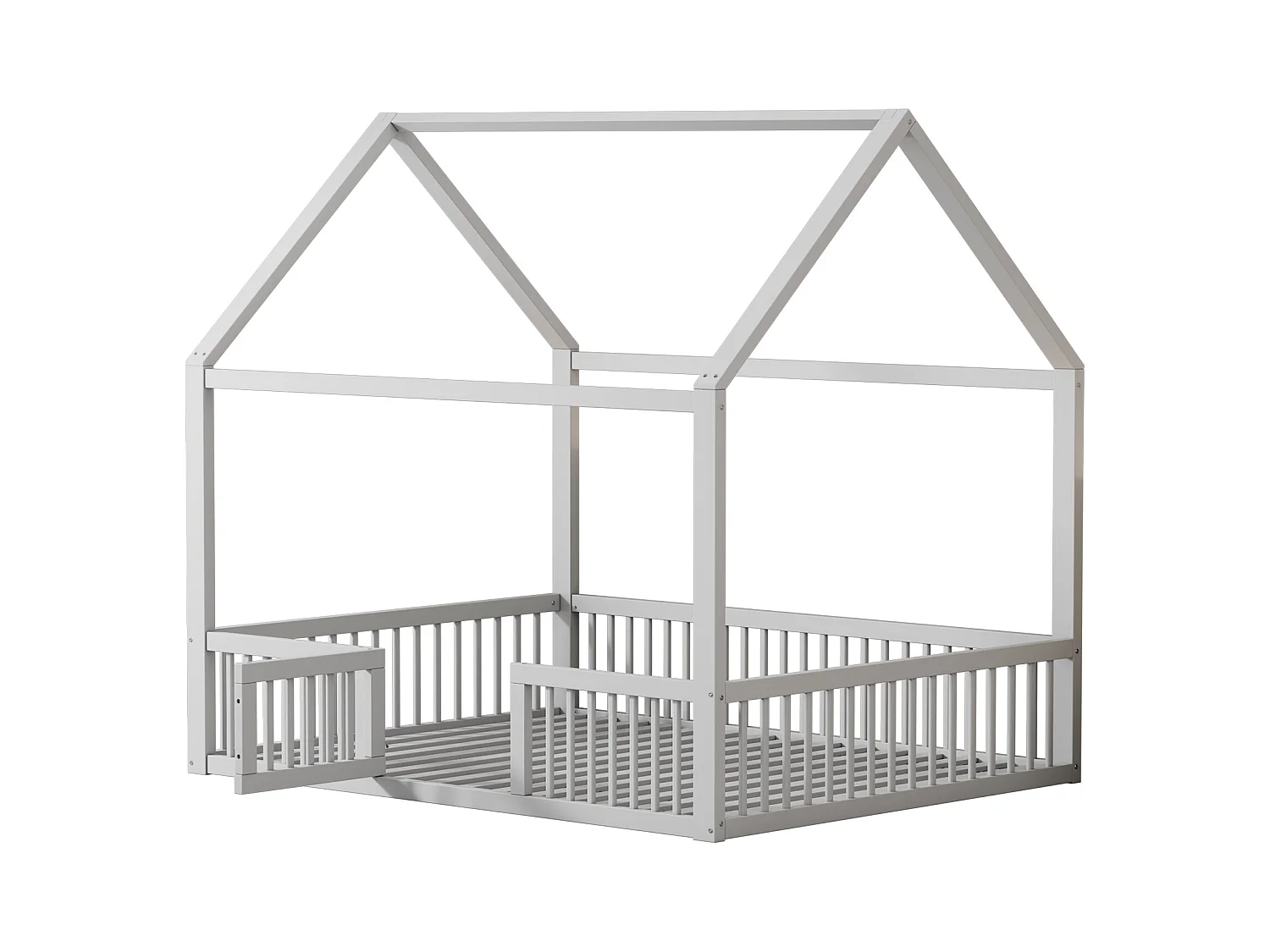 Lit cabane enfant 140x200 cm avec sommier - barrière de protection - bois - blanc (sans matelas)