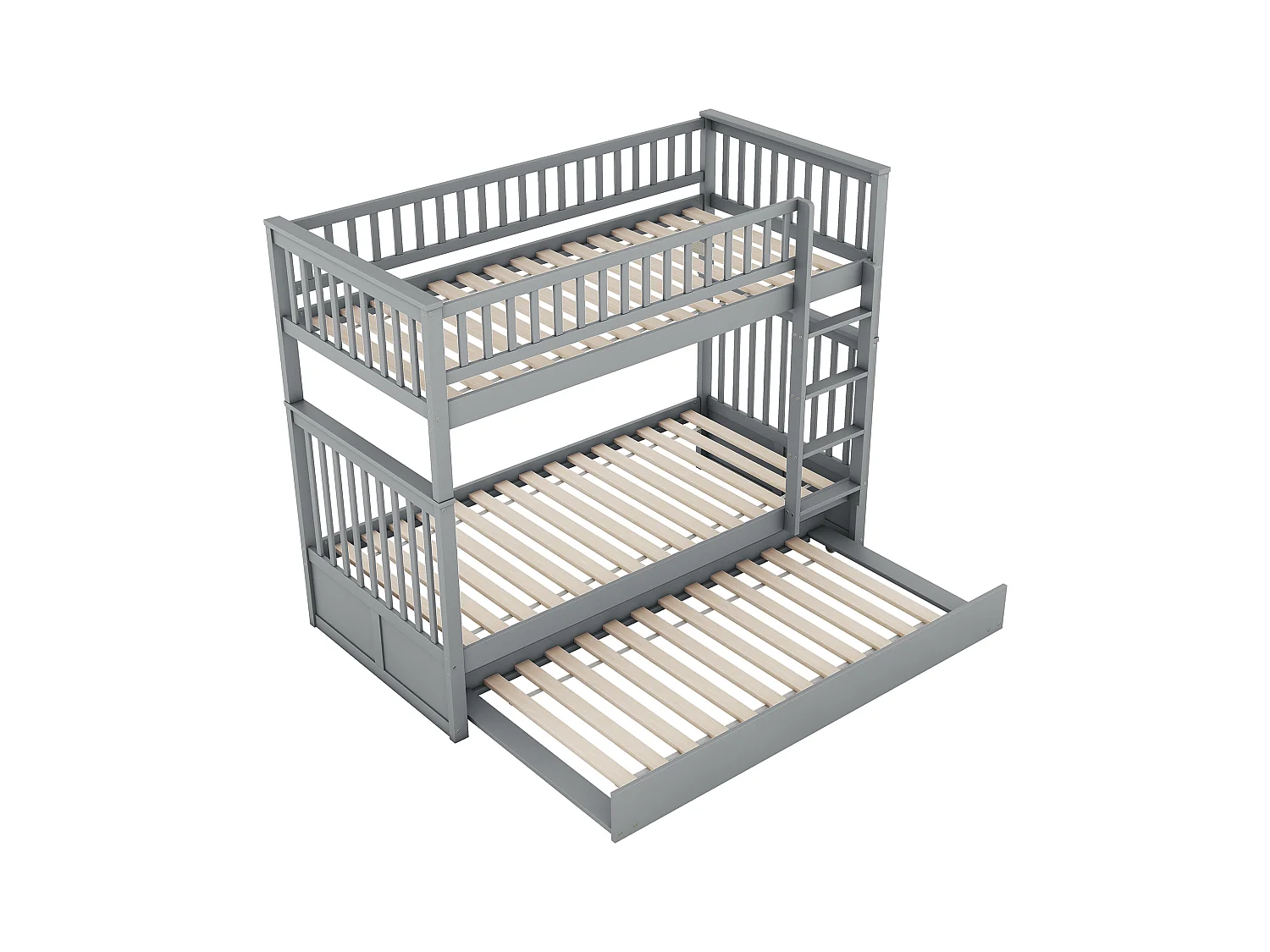 Lit superposé enfant 90x200 cm avec lit gigogne - protection anti-chute et éhelle - bois - gris (sans matelas)