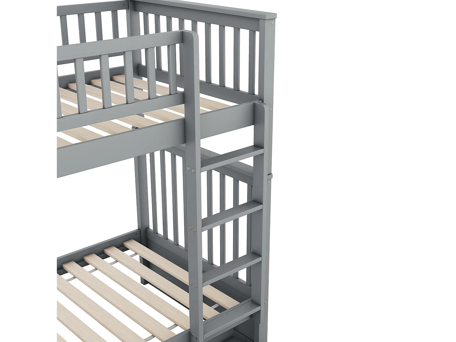 Lit superposé enfant 90x200 cm avec lit gigogne - protection anti-chute et éhelle - bois - gris (sans matelas)