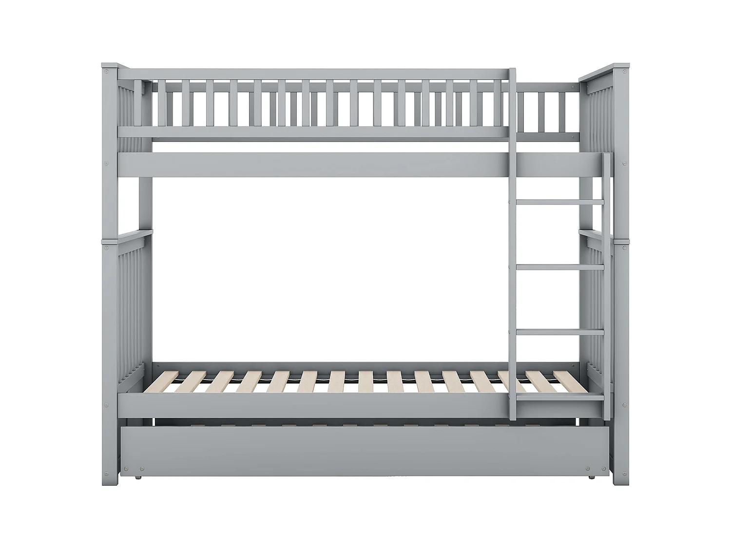Lit superposé enfant 90x200 cm avec lit gigogne - protection anti-chute et éhelle - bois - gris (sans matelas)