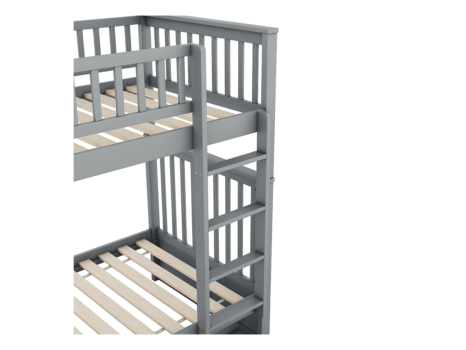Lit superposé enfant 90x200 cm avec lit gigogne - protection anti-chute et éhelle - bois - gris (sans matelas)