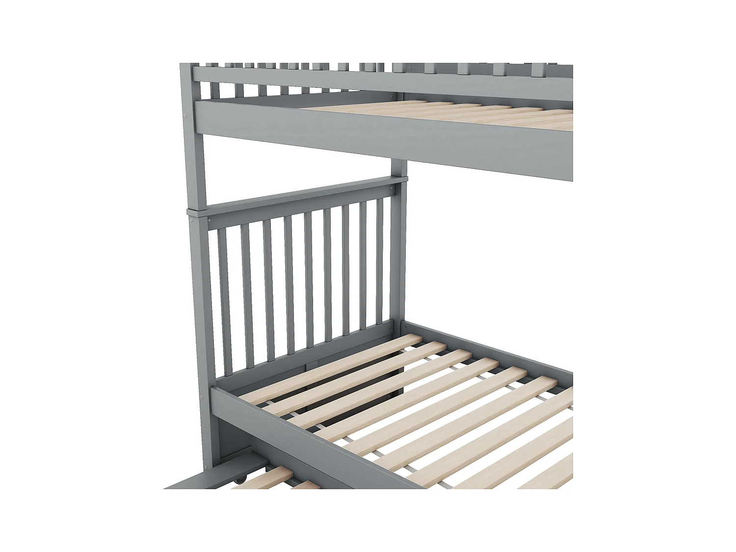 Lit superposé enfant 90x200 cm avec lit gigogne - protection anti-chute et éhelle - bois - gris (sans matelas)