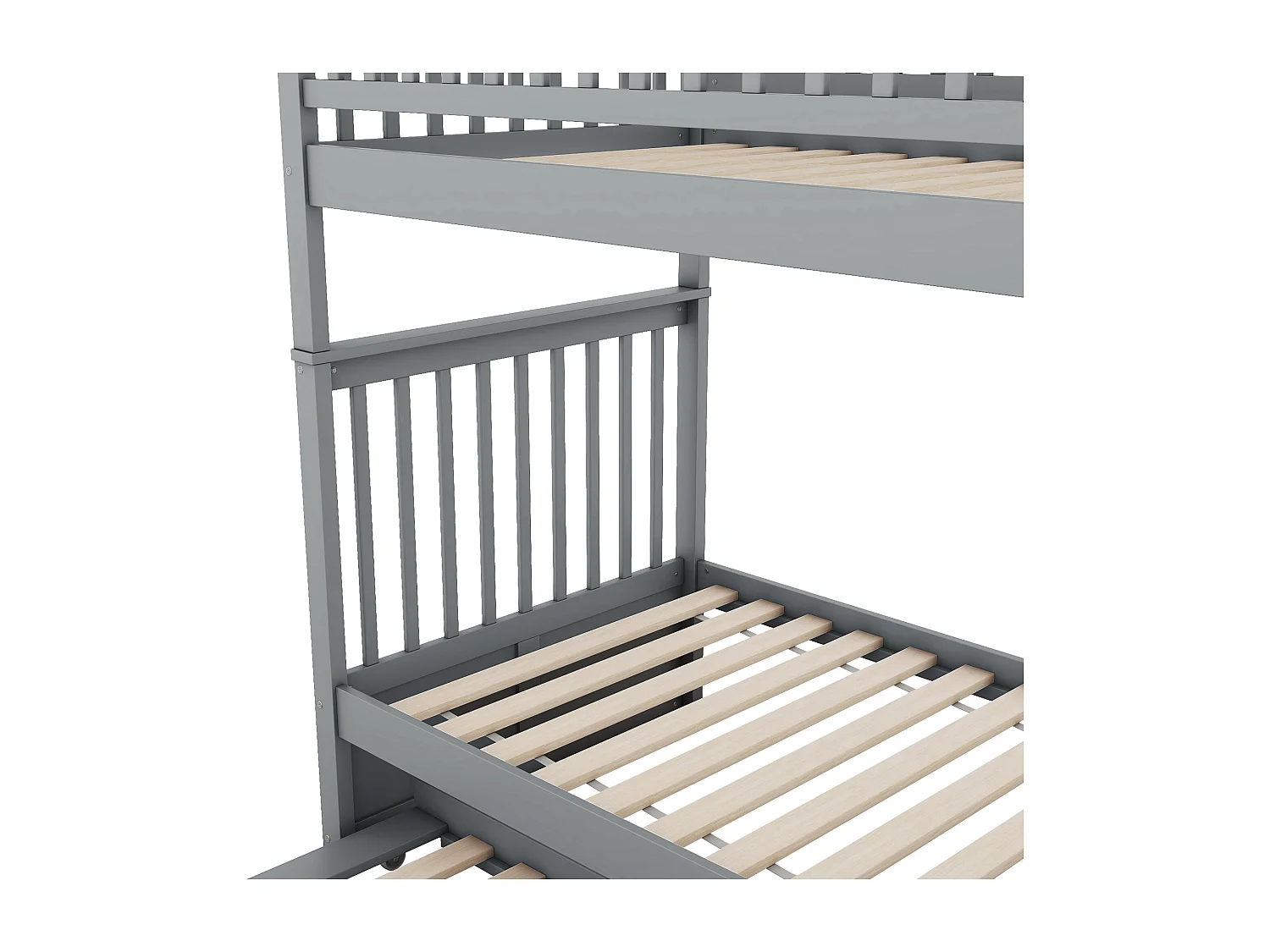 Lit superposé 90x200 cm avec lit gigogne - protection anti-chute et éhelle - bois - gris (sans matelas)