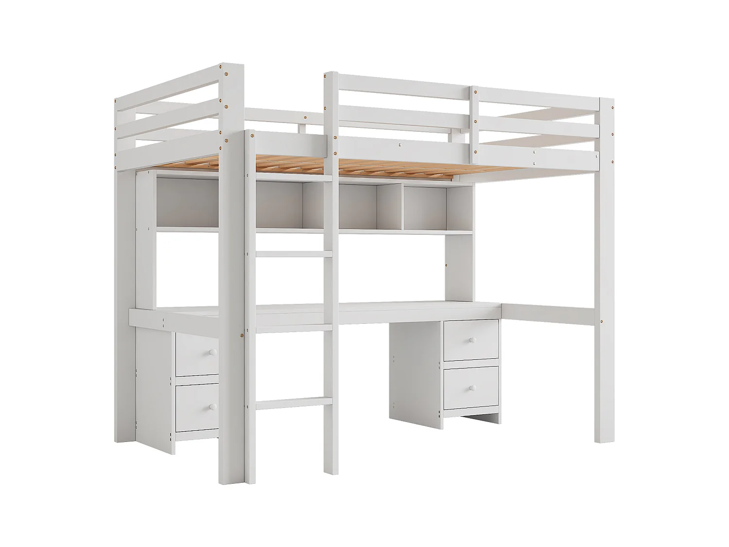 Lit mezzanine enfant 90x200 cm avec 4 tiroirs - protection anti-chute et éhelle - bois - blanc (sans matelas)