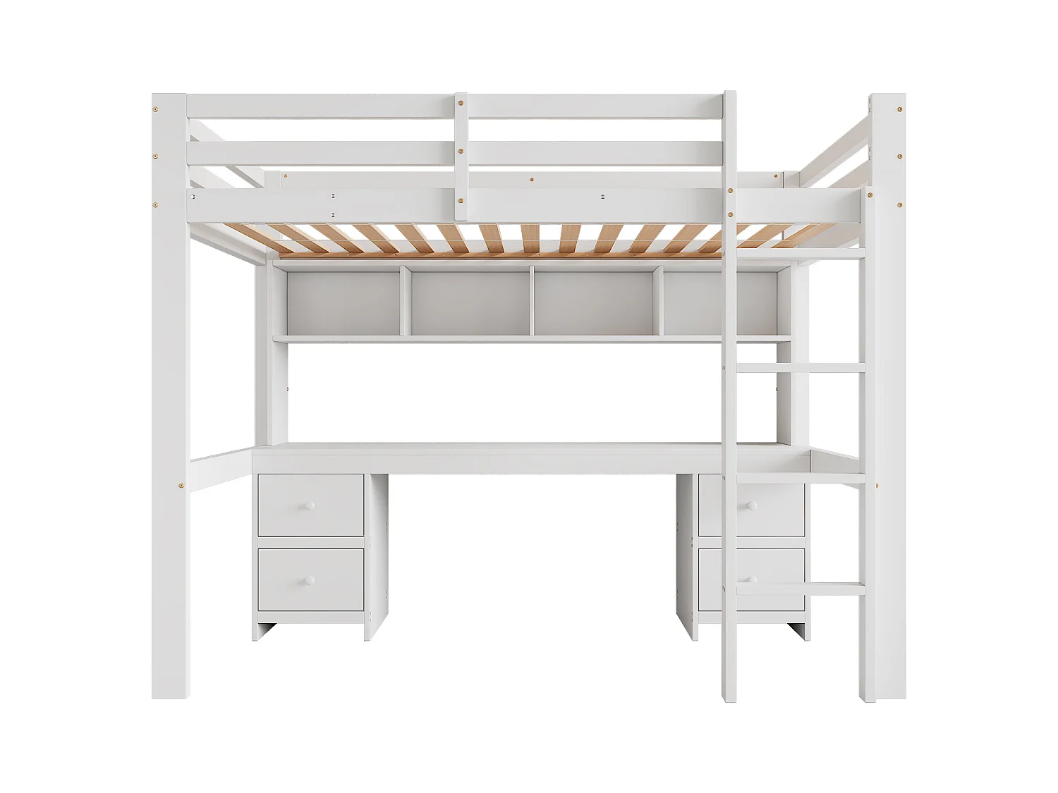 Lit mezzanine enfant 90x200 cm avec 4 tiroirs - protection anti-chute et éhelle - bois - blanc (sans matelas)