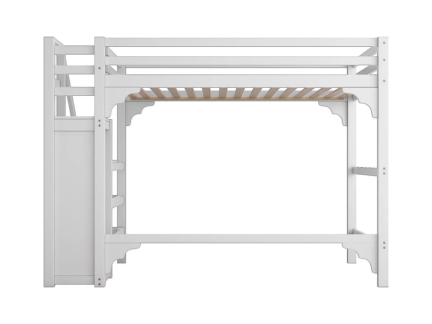 Lit mezzanine adulte 140x200 cm avec sommier - échelle et armoire - bois - blanc (sans matelas)