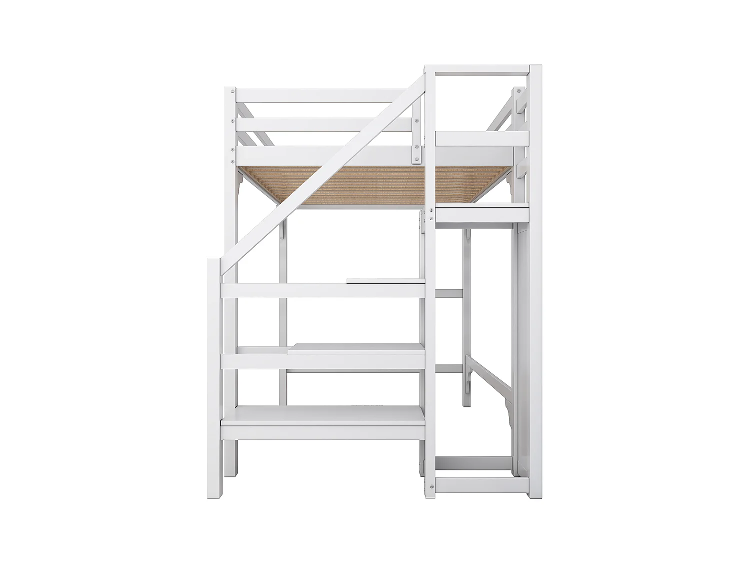 Lit mezzanine adulte 140x200 cm avec sommier - échelle et armoire - bois - blanc (sans matelas)