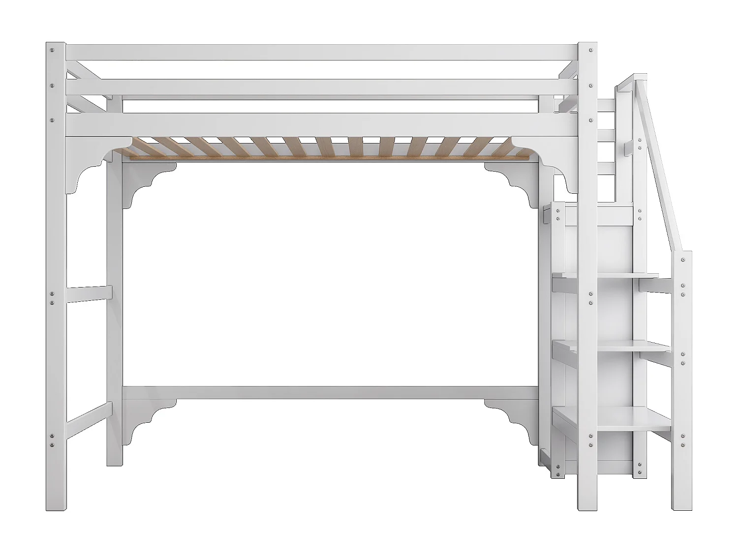 Lit mezzanine 140x200 cm avec sommier - échelle et armoire - bois - blanc (sans matelas)