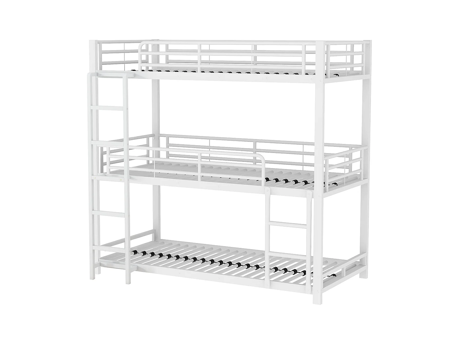 Lit superposé triple enfant 90x200 cm avec sommier - protection anti-chute et éhelle - métal - blanc (sans matelas)