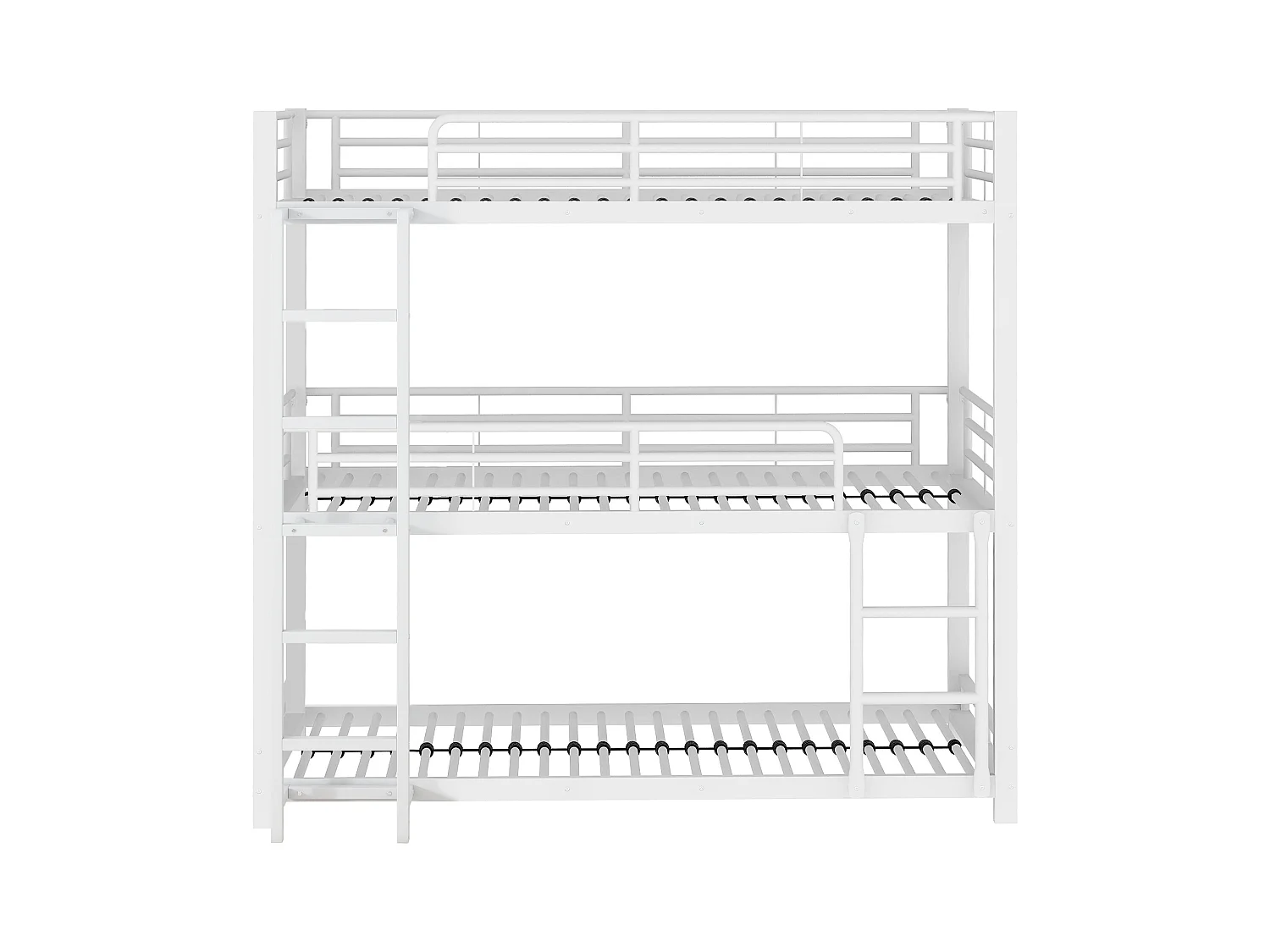Lit superposé triple enfant 90x200 cm avec sommier - protection anti-chute et éhelle - métal - blanc (sans matelas)