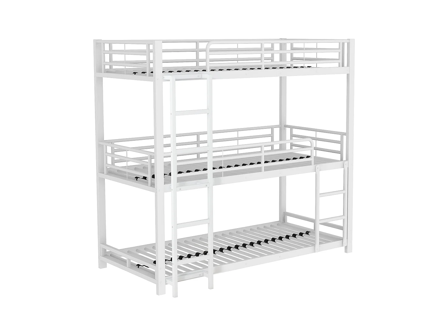 Lit superposé triple enfant 90x200 cm avec sommier - protection anti-chute et éhelle - métal - blanc (sans matelas)