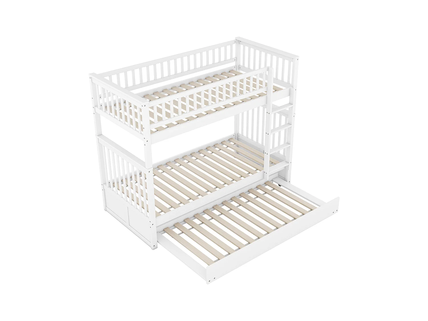 Lit superposé 90x200 cm avec lit gigogne - protection anti-chute et éhelle - bois - blanc (sans matelas)