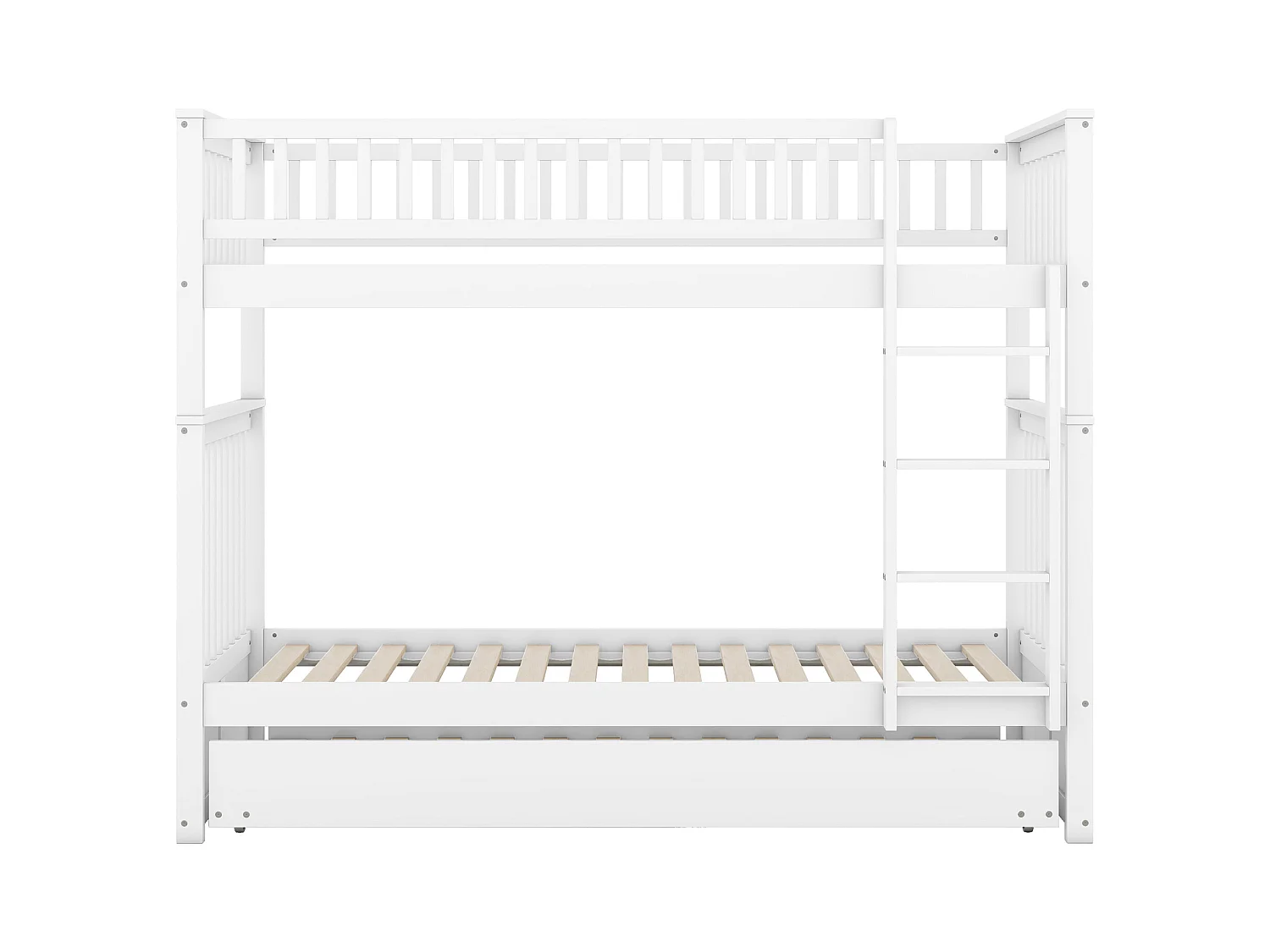 Lit superposé 90x200 cm avec lit gigogne - protection anti-chute et éhelle - bois - blanc (sans matelas)