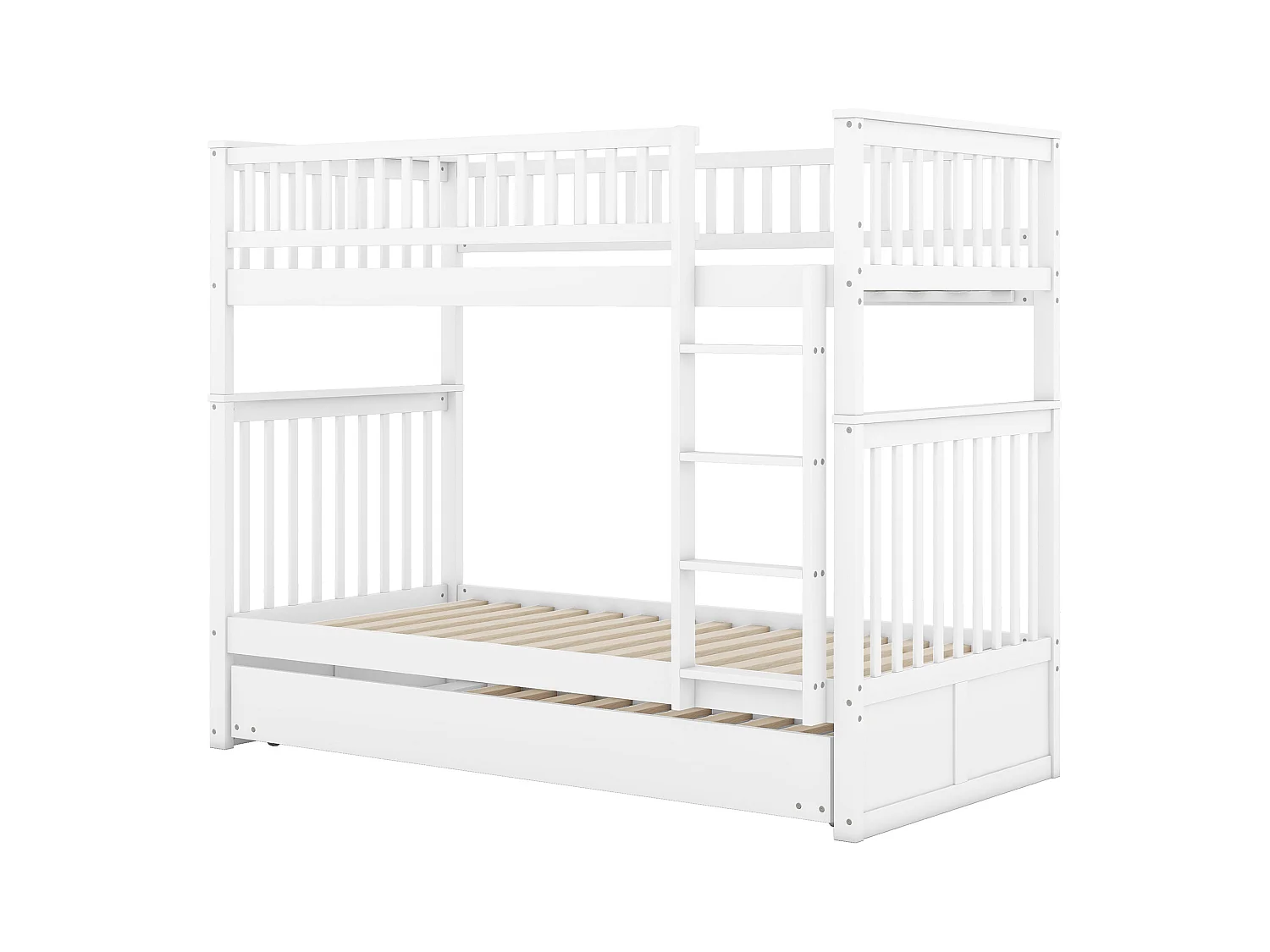 Lit superposé 90x200 cm avec lit gigogne - protection anti-chute et éhelle - bois - blanc (sans matelas)