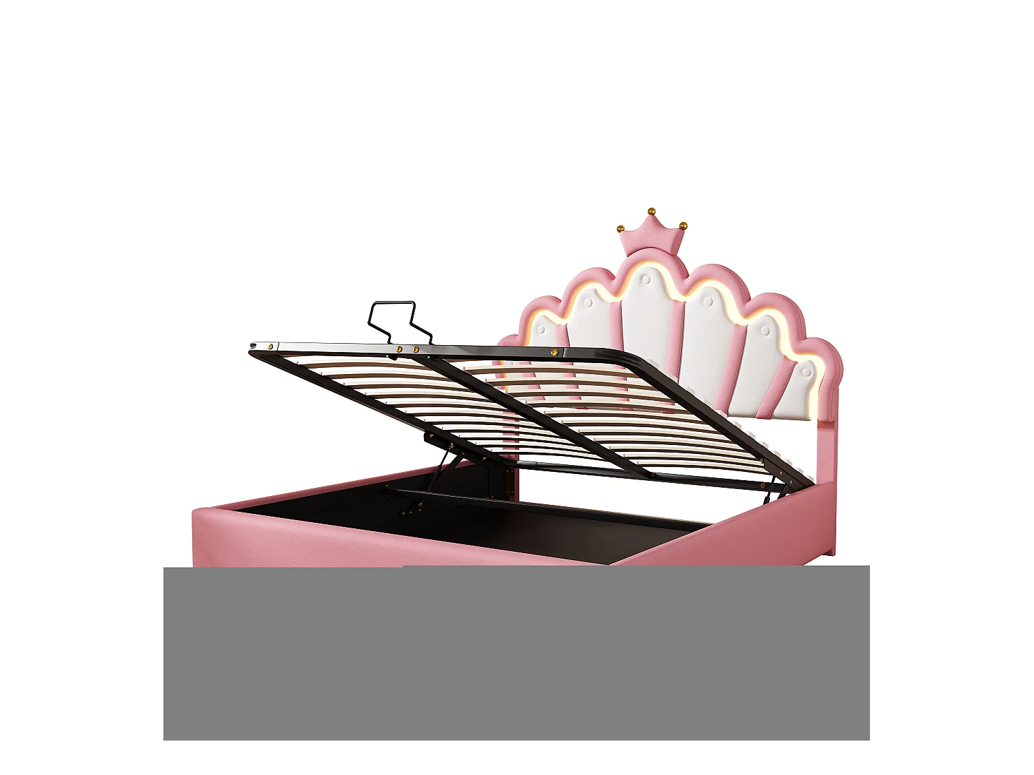 Lit coffre adulte 140x200 cm avec sommier - tête de lit réglable en hauteur et LED - similicuir - rose (sans matelas)