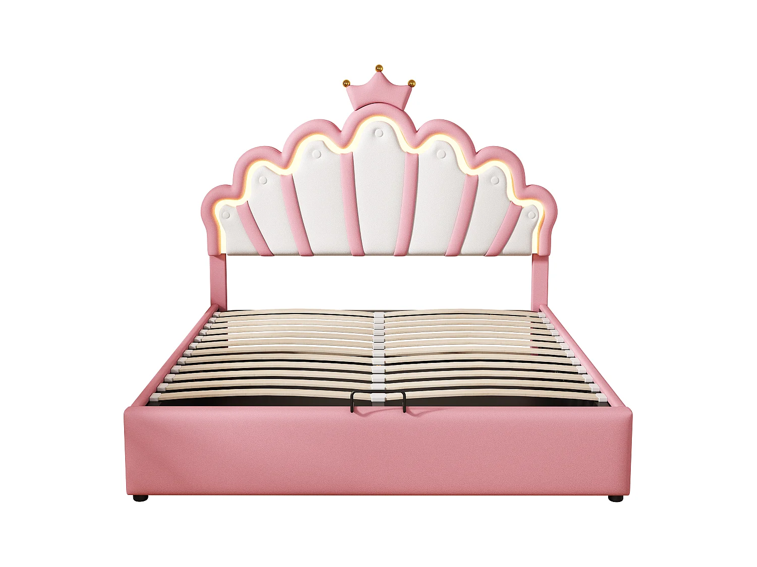 Lit coffre adulte 140x200 cm avec sommier - tête de lit réglable en hauteur et LED - similicuir - rose (sans matelas)