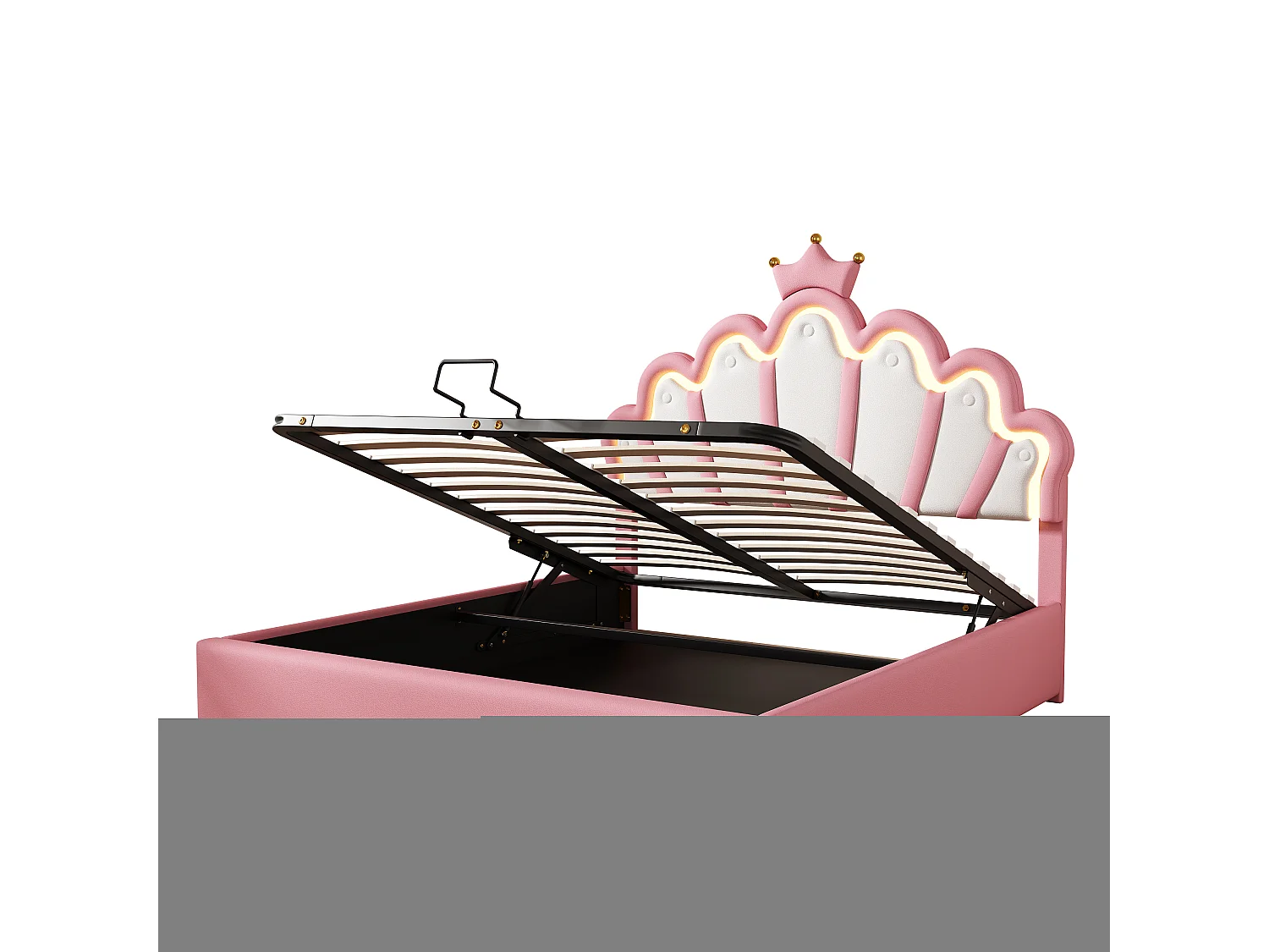 Letto contenitore per adulti 140x200 cm con rete a doghe - testiera regolabile in altezza e LED - similpelle - rosa (senza materasso)