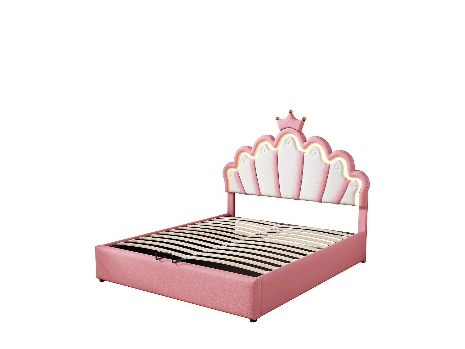 Letto contenitore per adulti 140x200 cm con rete a doghe - testiera regolabile in altezza e LED - similpelle - rosa (senza materasso)