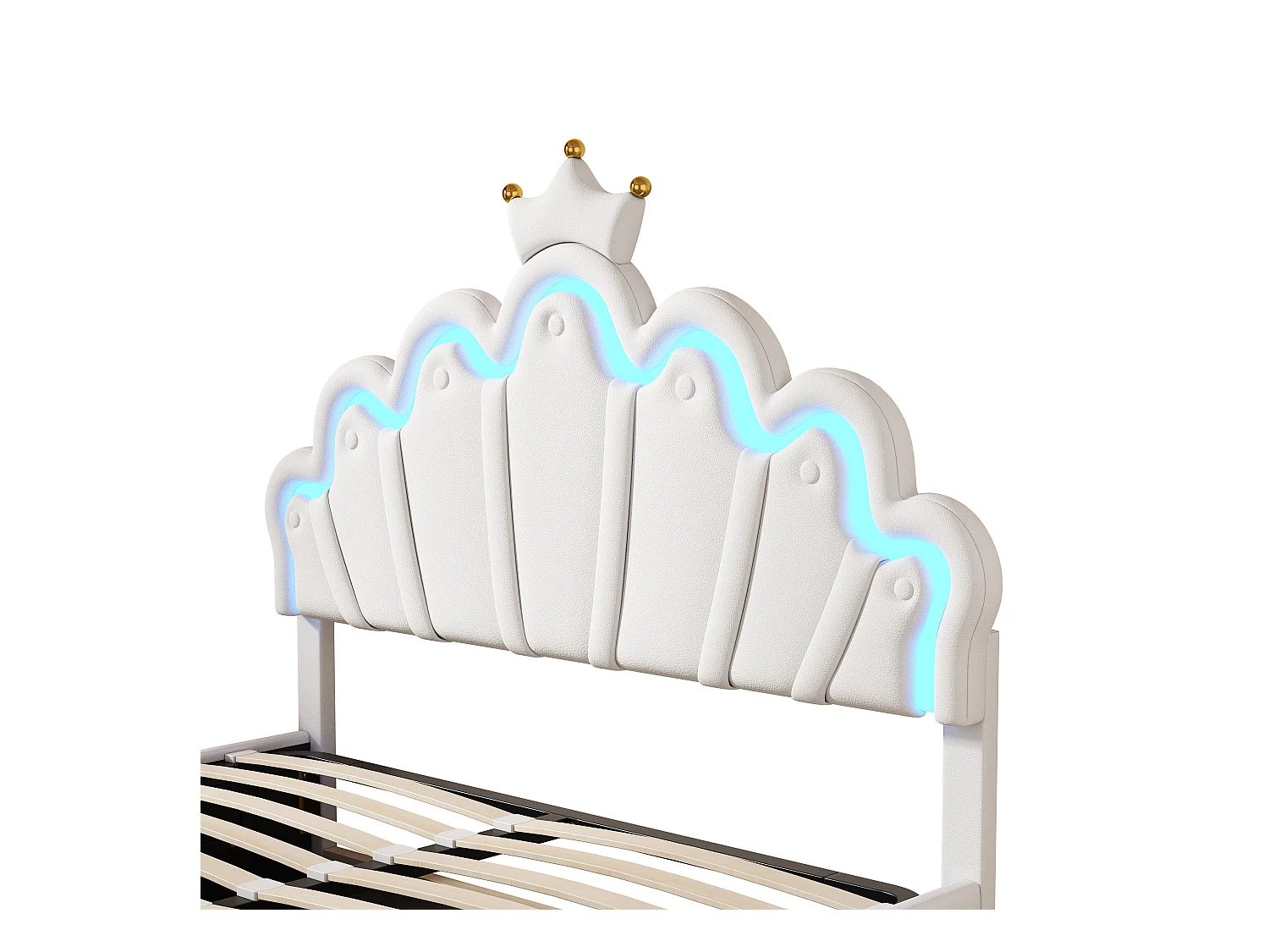 Lit coffre adulte 140x200 cm avec sommier - tête de lit réglable en hauteur et LED - similicuir - blanc (sans matelas)