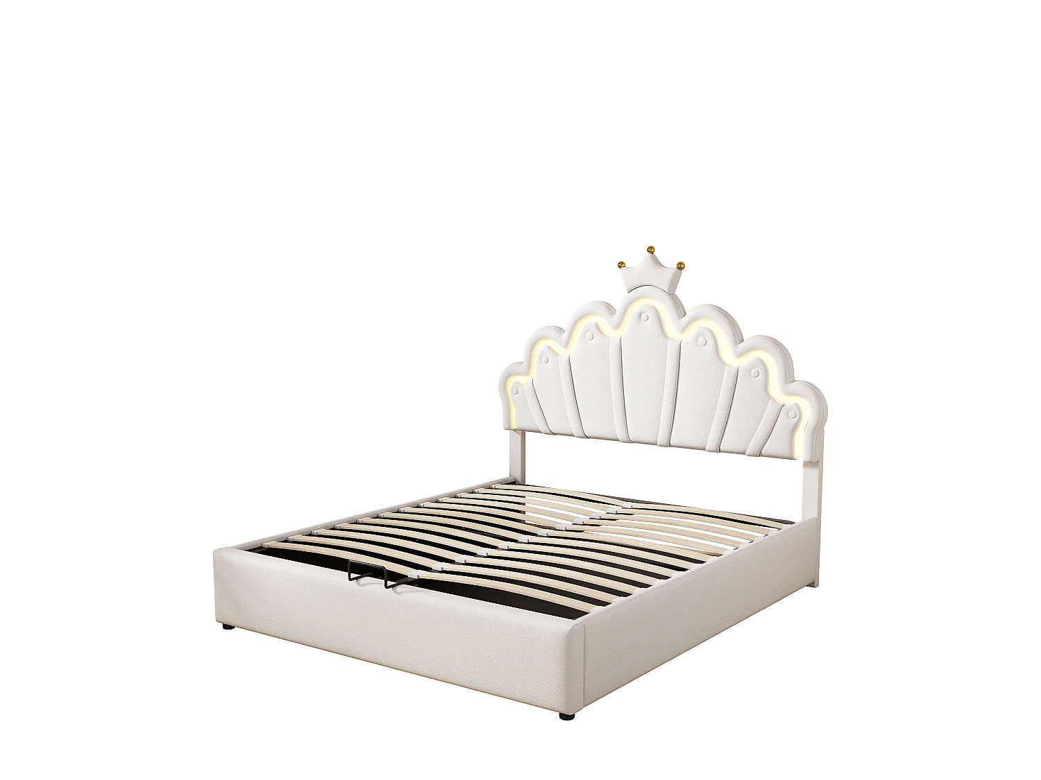 Lit coffre 140x200 cm avec sommier - tête de lit réglable en hauteur et LED - velours - gris (sans matelas)