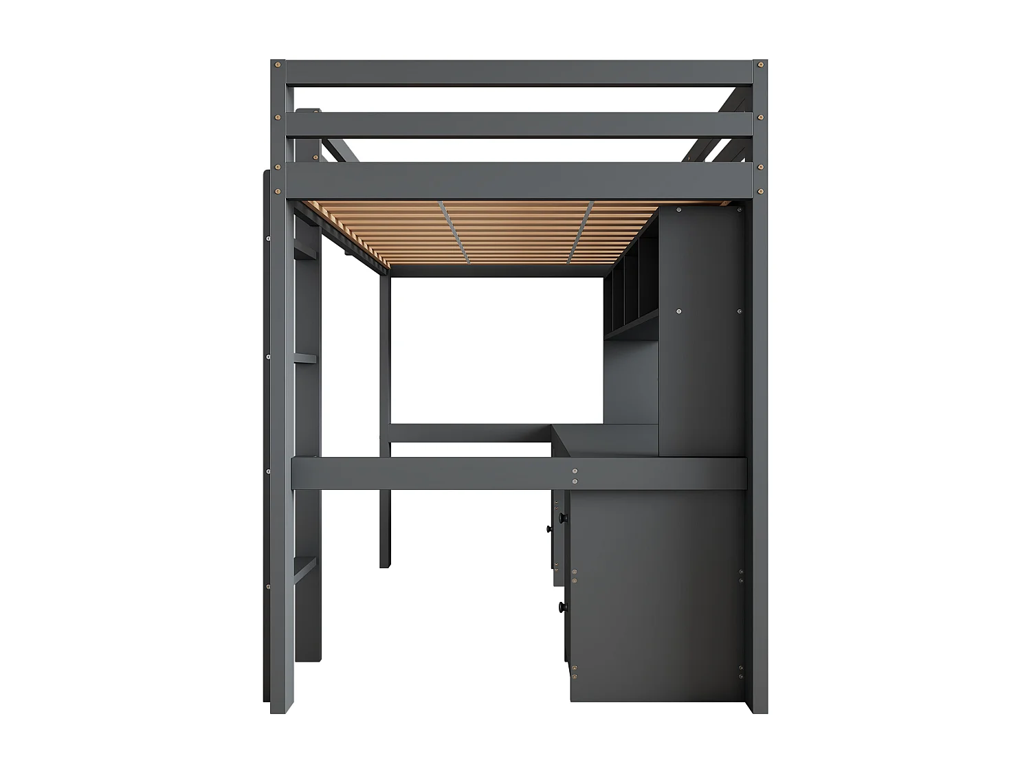 Lit mezzanine enfant 90x200 cm avec 4 tiroirs - protection anti-chute et éhelle - bois - gris (sans matelas)