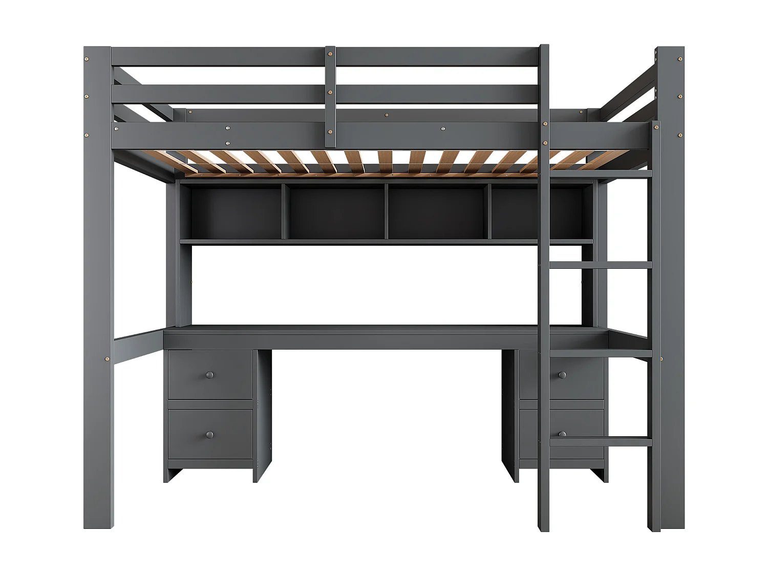 Lit mezzanine enfant 90x200 cm avec 4 tiroirs - protection anti-chute et éhelle - bois - gris (sans matelas)