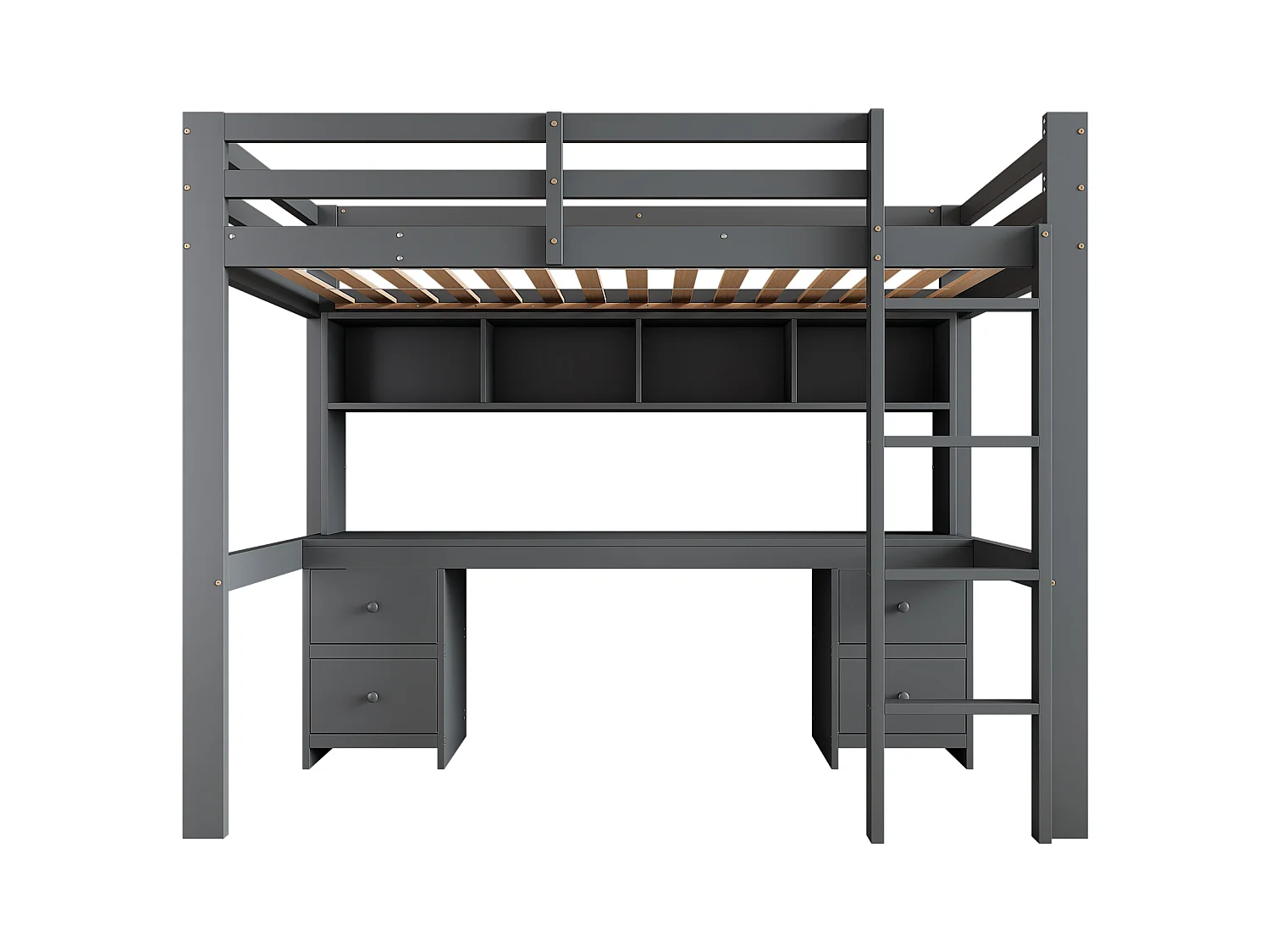 Lit mezzanine enfant 90x200 cm avec 4 tiroirs - protection anti-chute et éhelle - bois - gris (sans matelas)