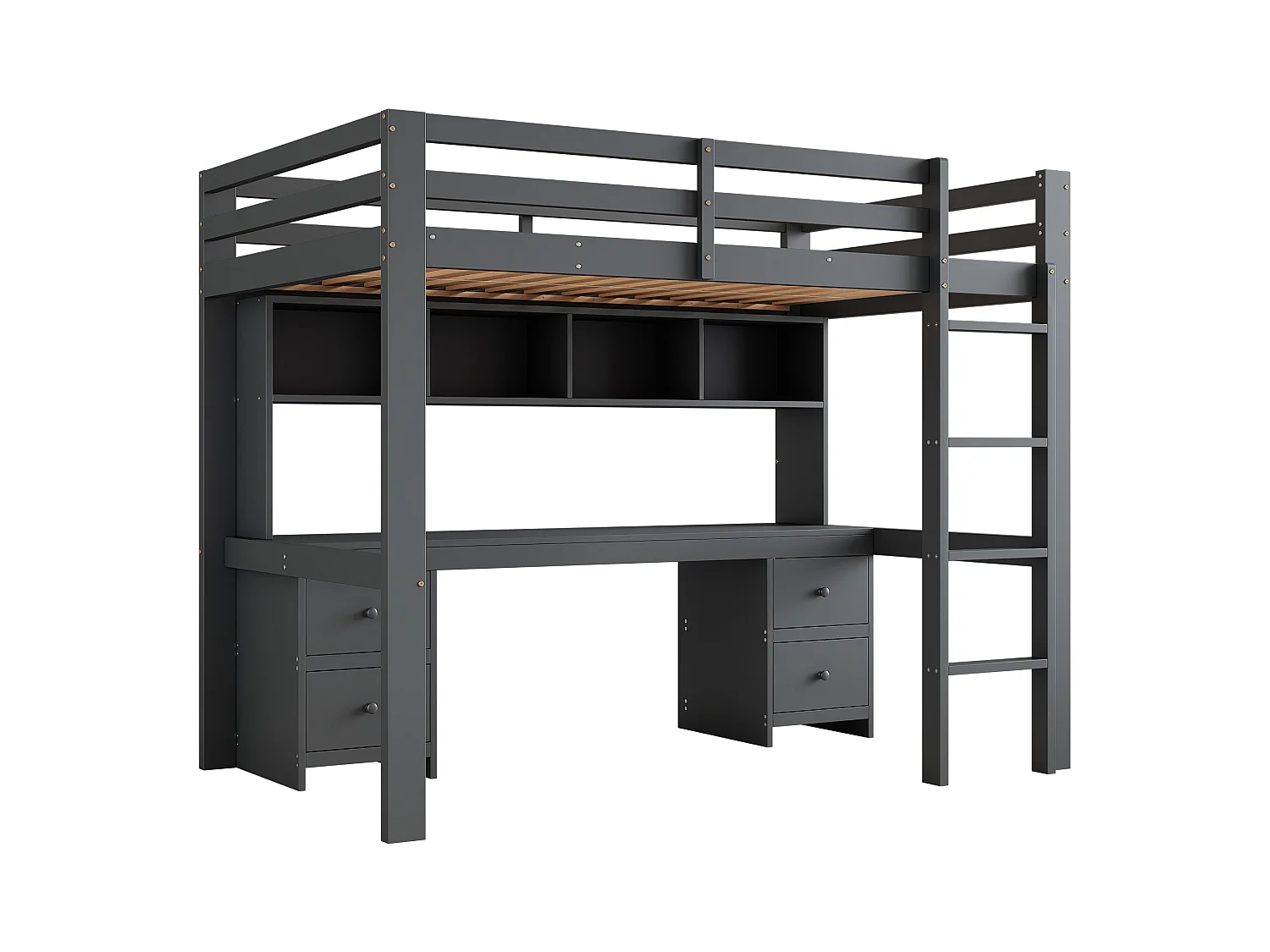 Lit mezzanine enfant 90x200 cm avec 4 tiroirs - protection anti-chute et éhelle - bois - gris (sans matelas)