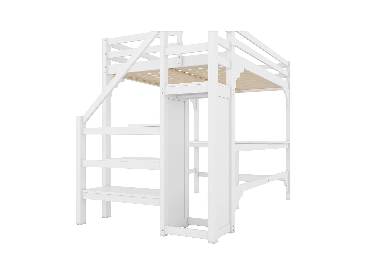 Lit mezzanine adulte 140x200 cm avec sommier - bureau échelle et armoire - bois - blanc (sans matelas)