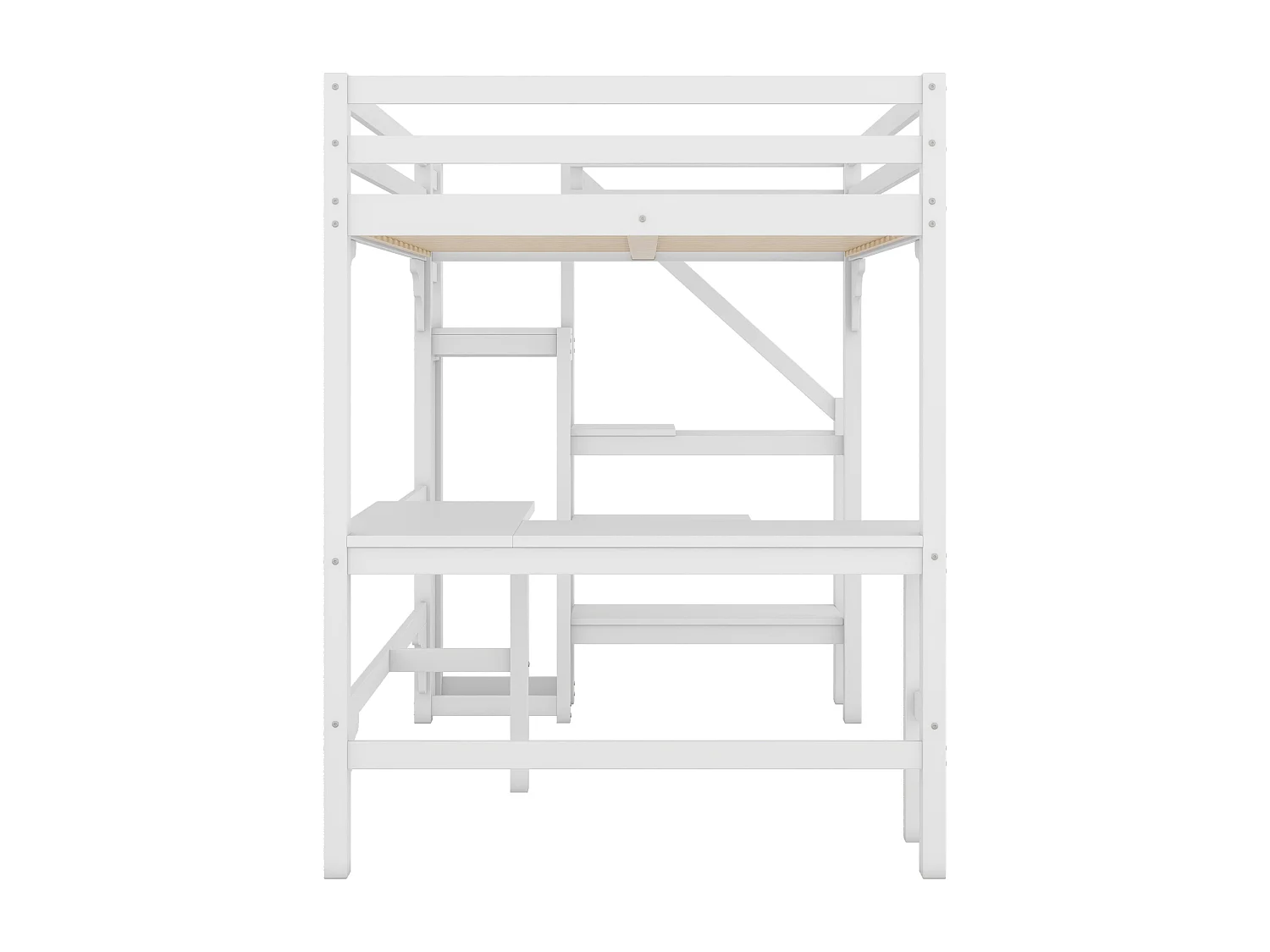 Lit mezzanine 140x200 cm avec sommier - bureau échelle et armoire - bois - blanc (sans matelas)
