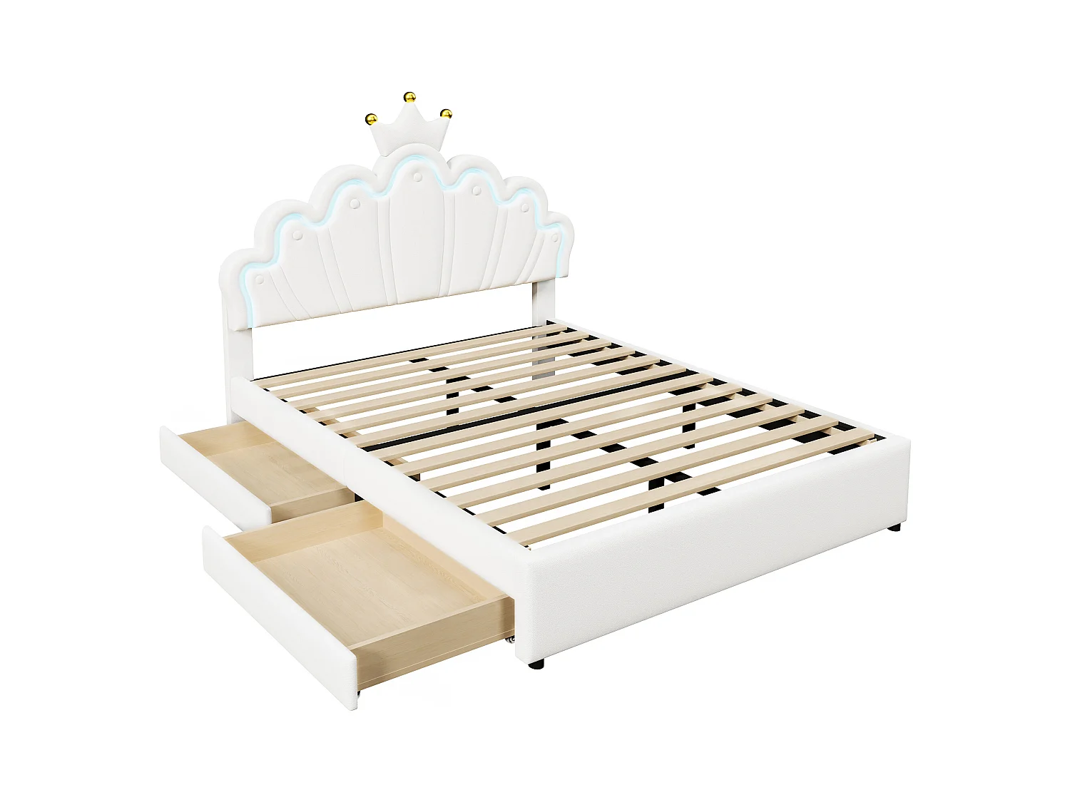 Tweepersoonsbed 140x200 cm met 2 lades - in hoogte verstelbaar hoofdeinde - kunstleer - wit (zonder matras)